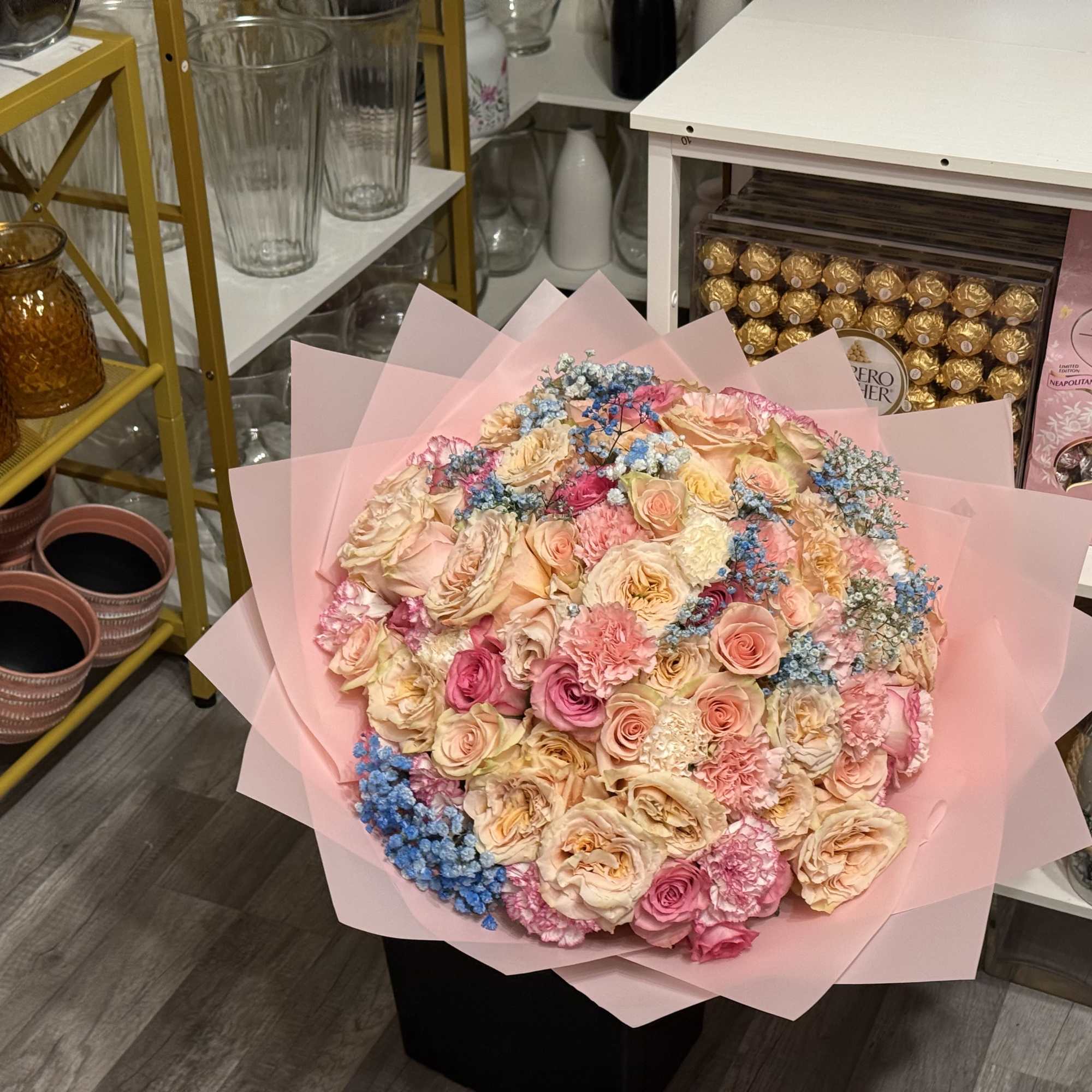 elegance of our Large Pink and White Flower Bouquet, meticulously handcrafted to