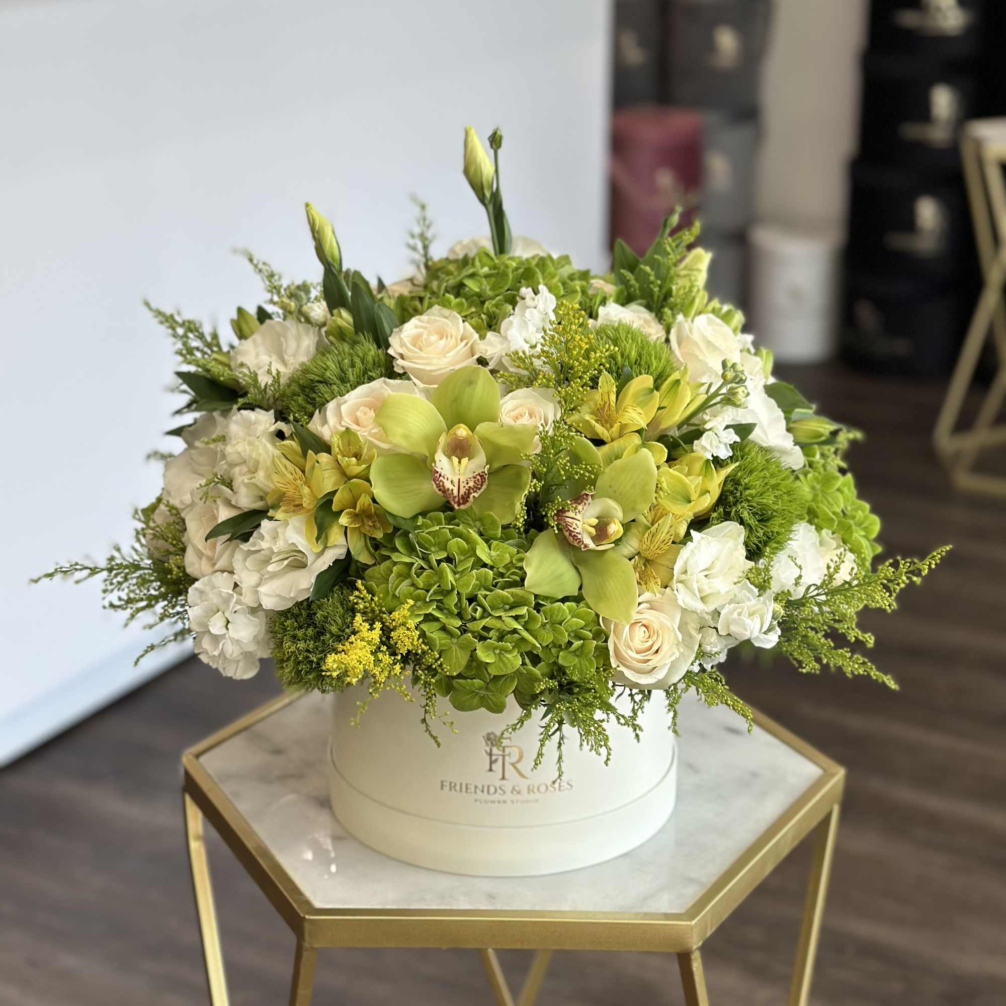 A serene composition of white and green tones - pure, modern, and