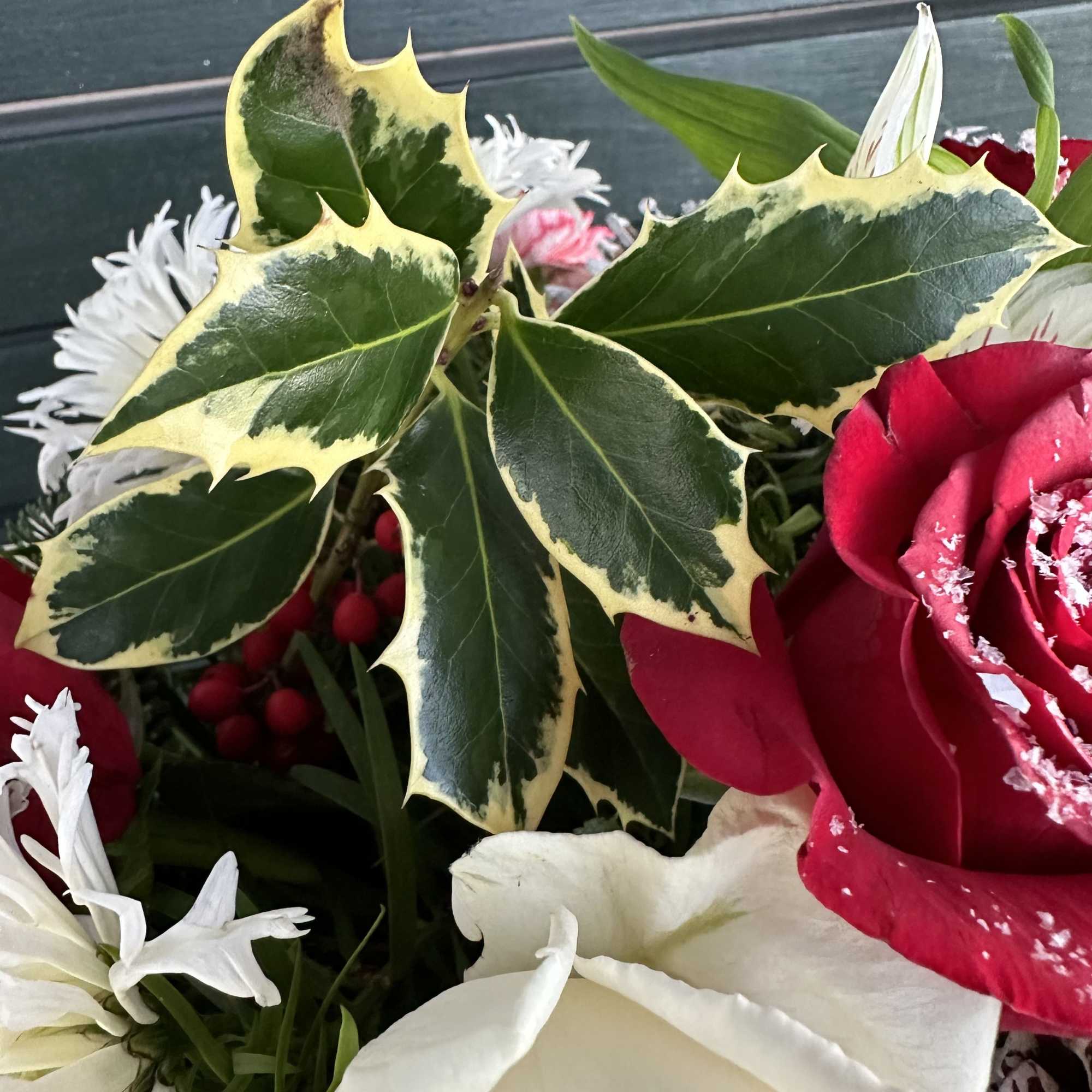 Beautiful Centerpiece in a solid metal container. 