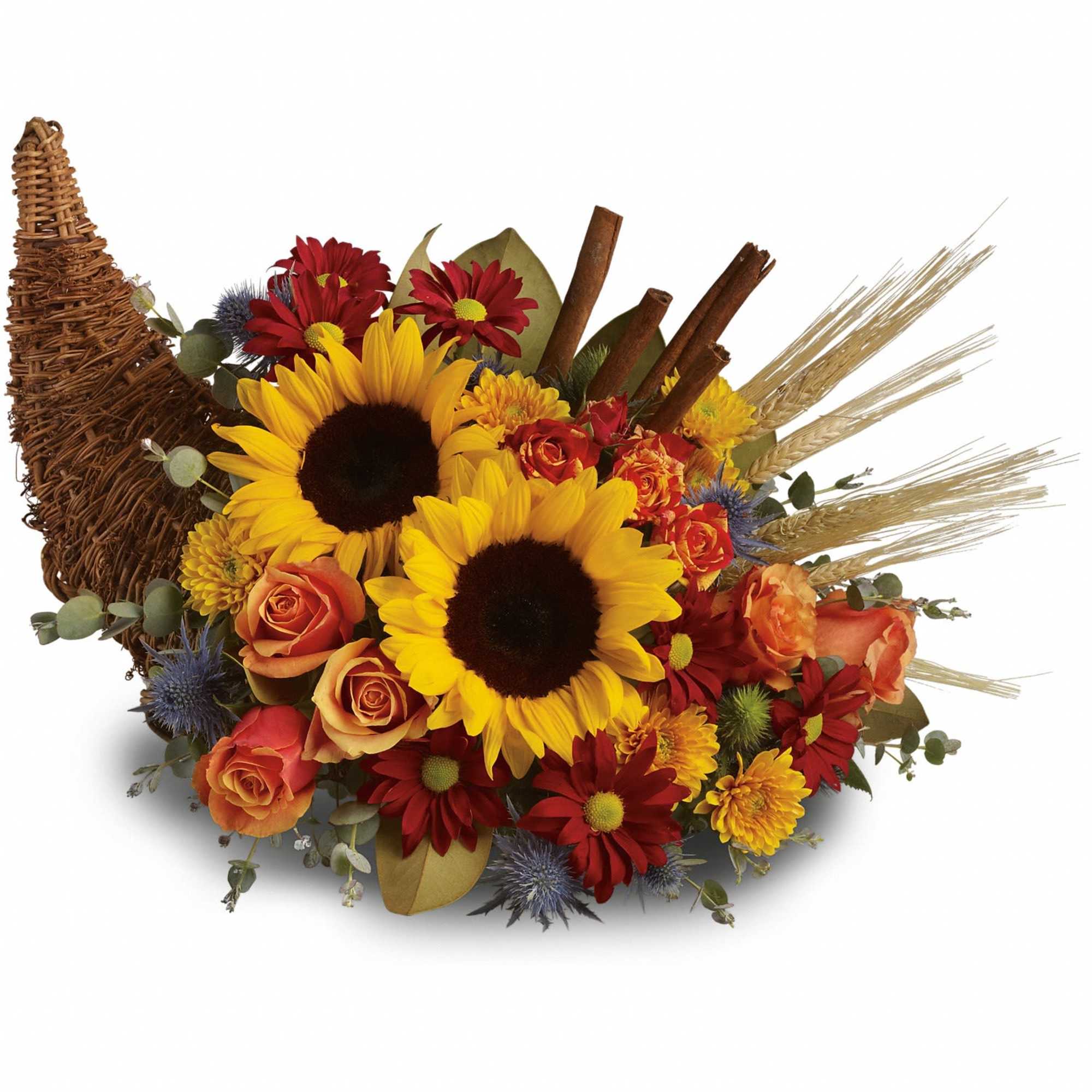 Along with joy, this cornucopia carries an abundance of beautiful fall flowers Along with joy, this cornucopia carries an abundance of beautiful fall flowers