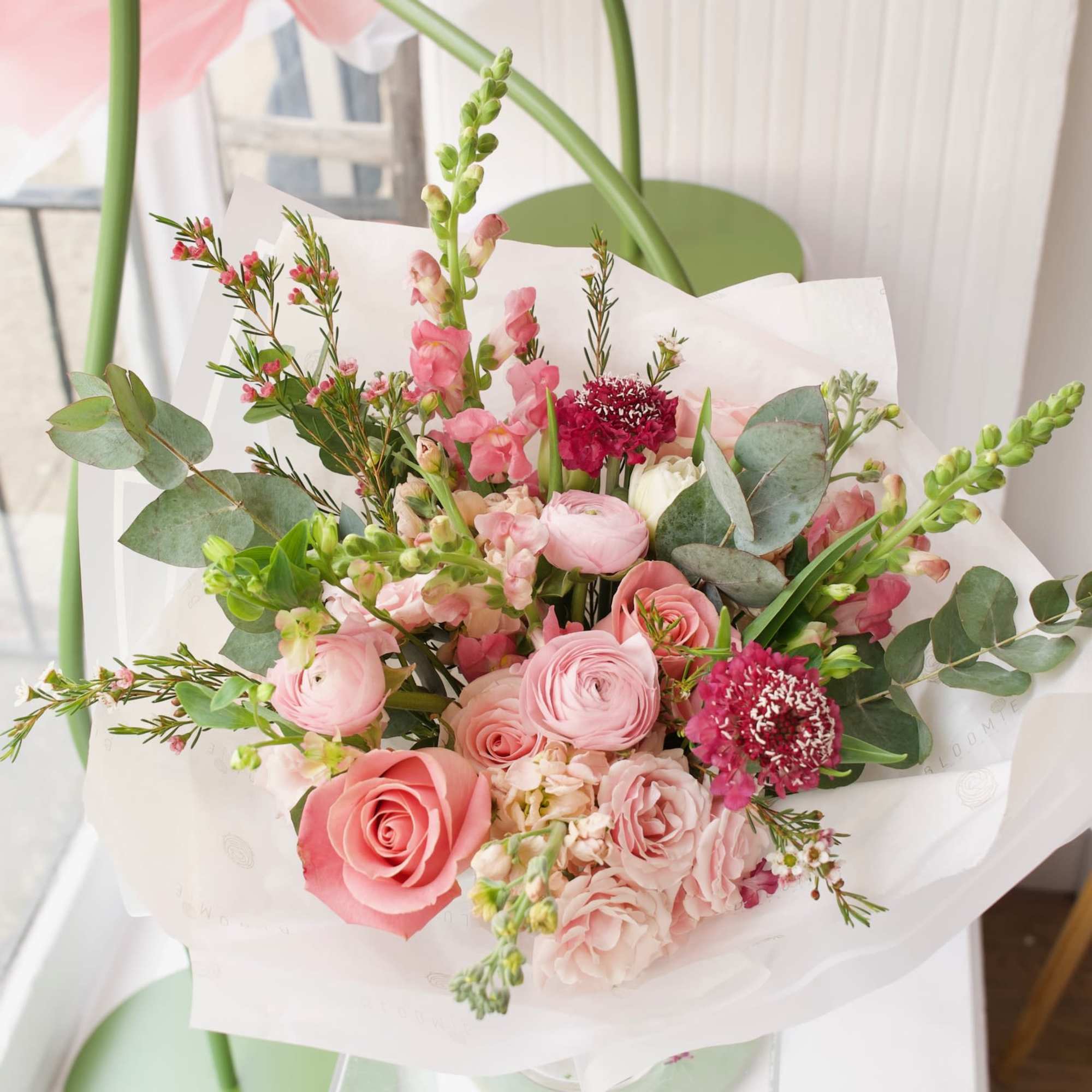 A medium-sized bouquet made with seasonal flowers that are available in our A medium-sized bouquet made with seasonal flowers that are available in our