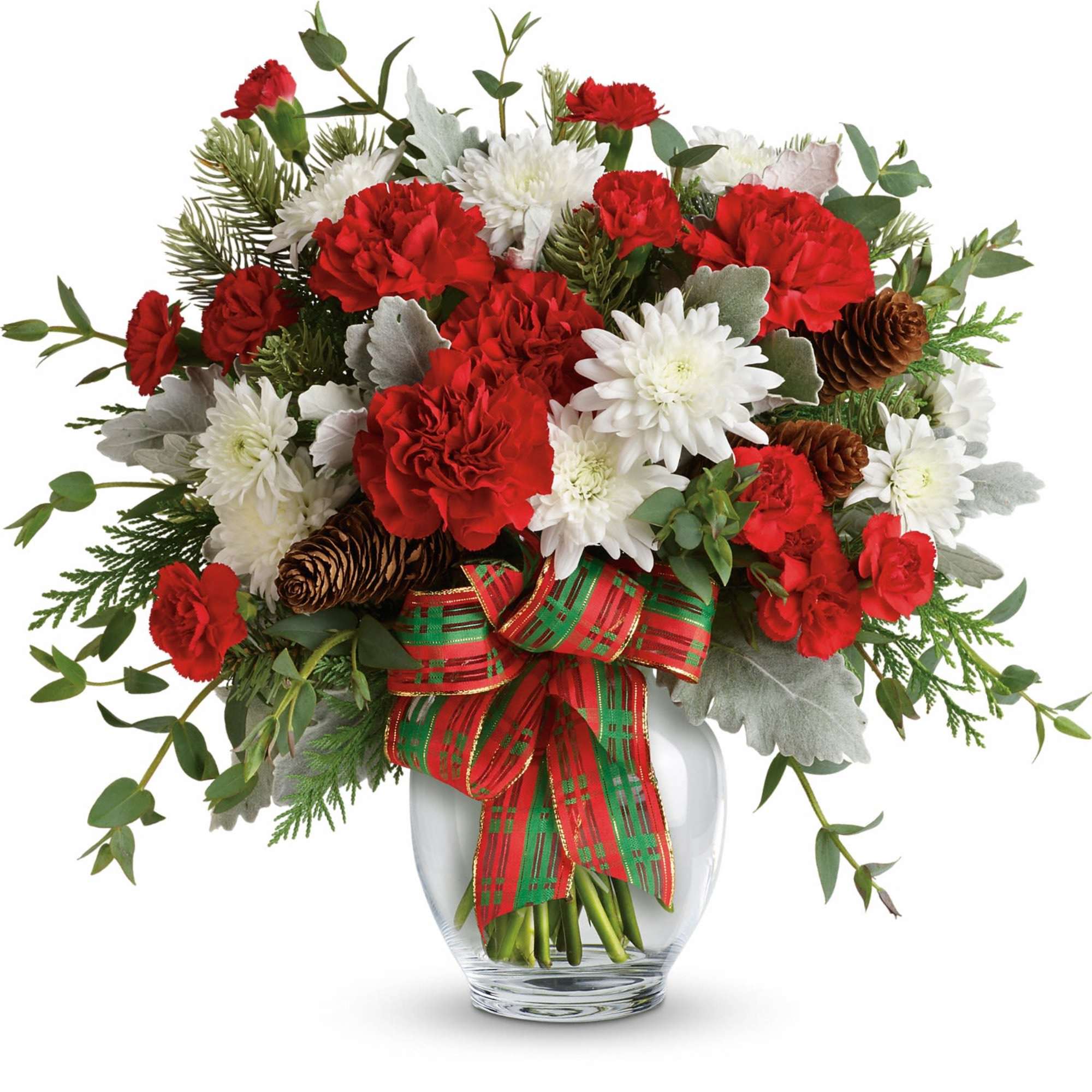Make their season bright with this fun bouquet of Christmas blooms, hand-delivered