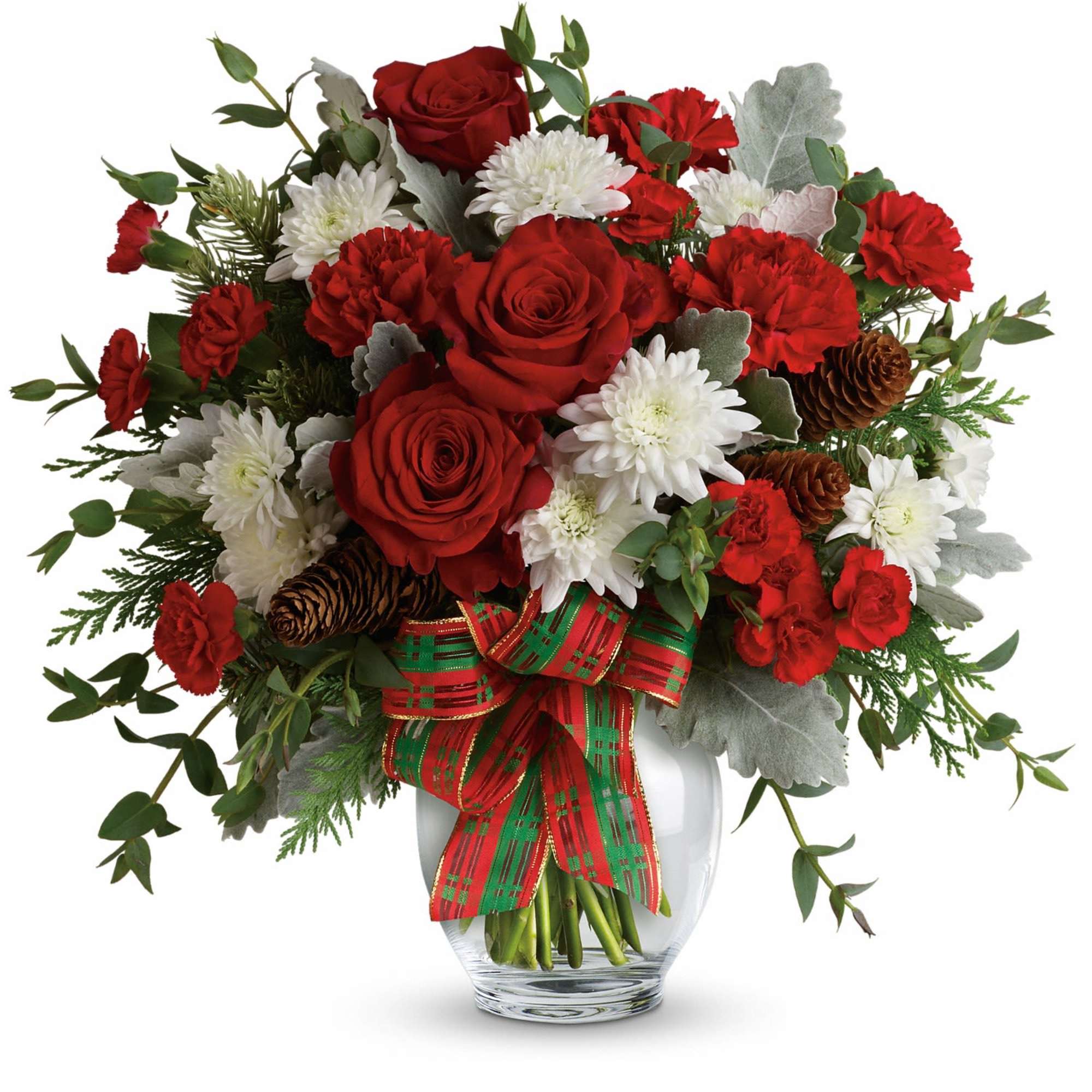 Make their season bright with this fun bouquet of Christmas blooms, hand-delivered