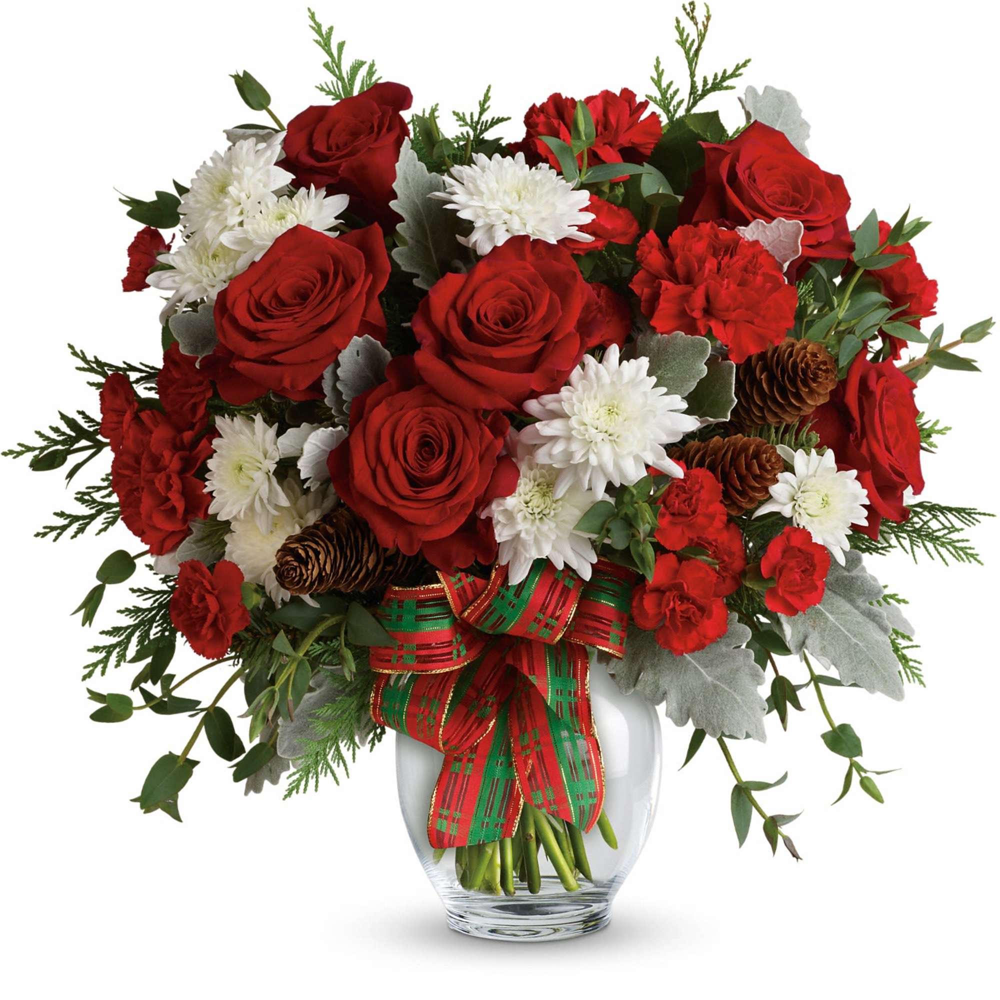 Make their season bright with this fun bouquet of Christmas blooms, hand-delivered
