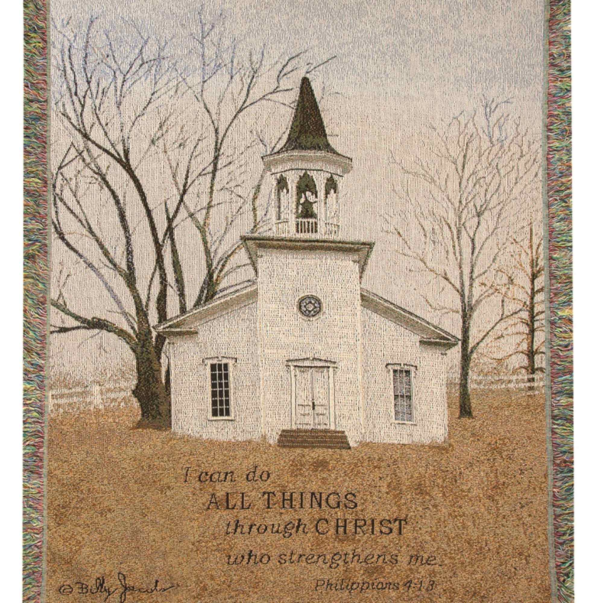 Woven afghan measures approximately 50in x 60in and displays the text "I Woven afghan measures approximately 50in x 60in and displays the text "I