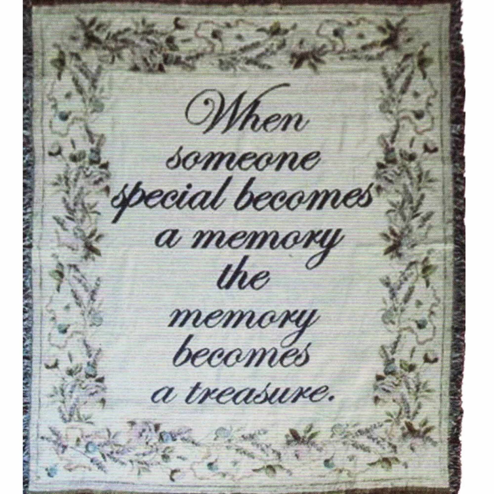 Woven afghan measures approximately 50in x 60in and displays the text "When Woven afghan measures approximately 50in x 60in and displays the text "When