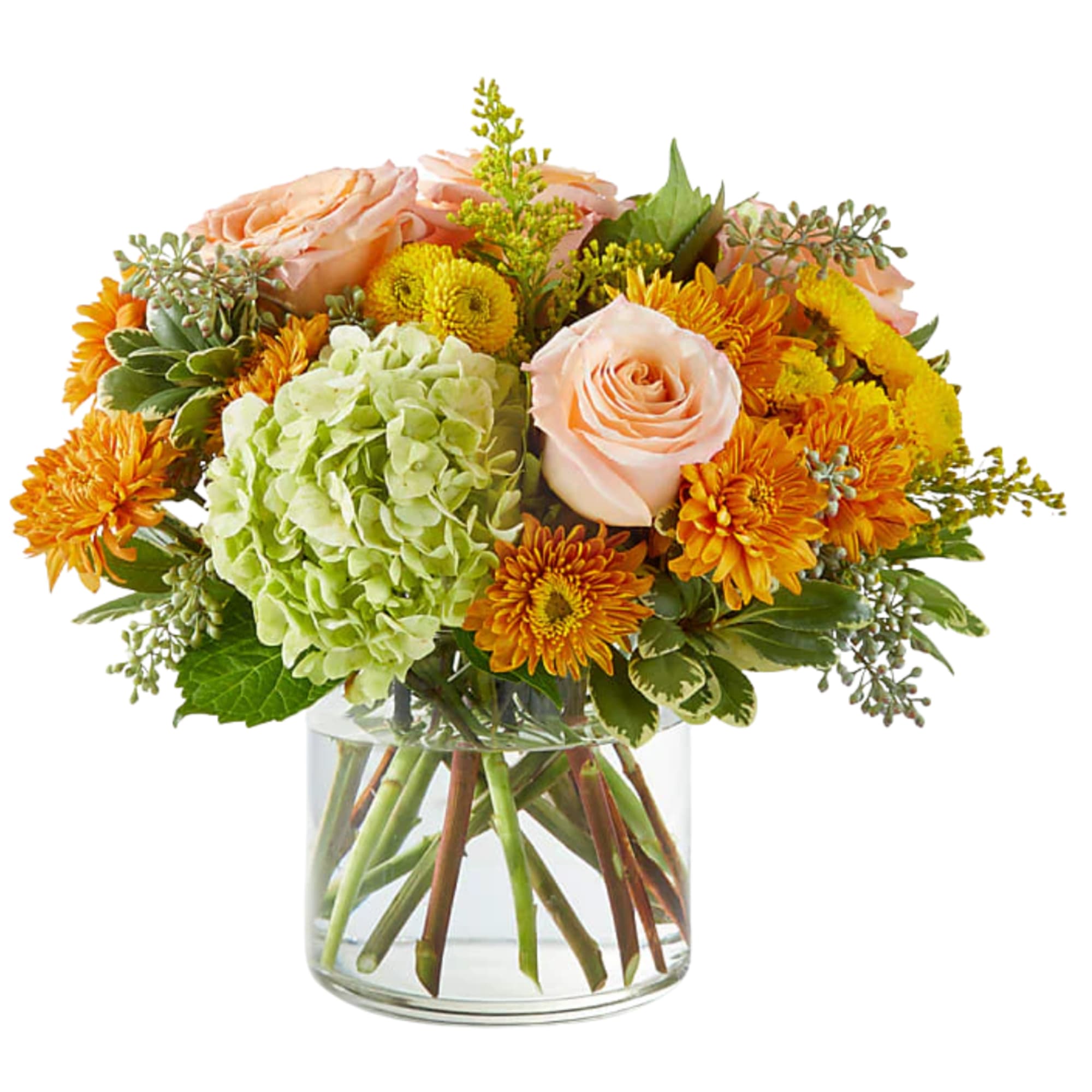Capture the beauty of the season with creamy hydrangea, soft roses, and Capture the beauty of the season with creamy hydrangea, soft roses, and