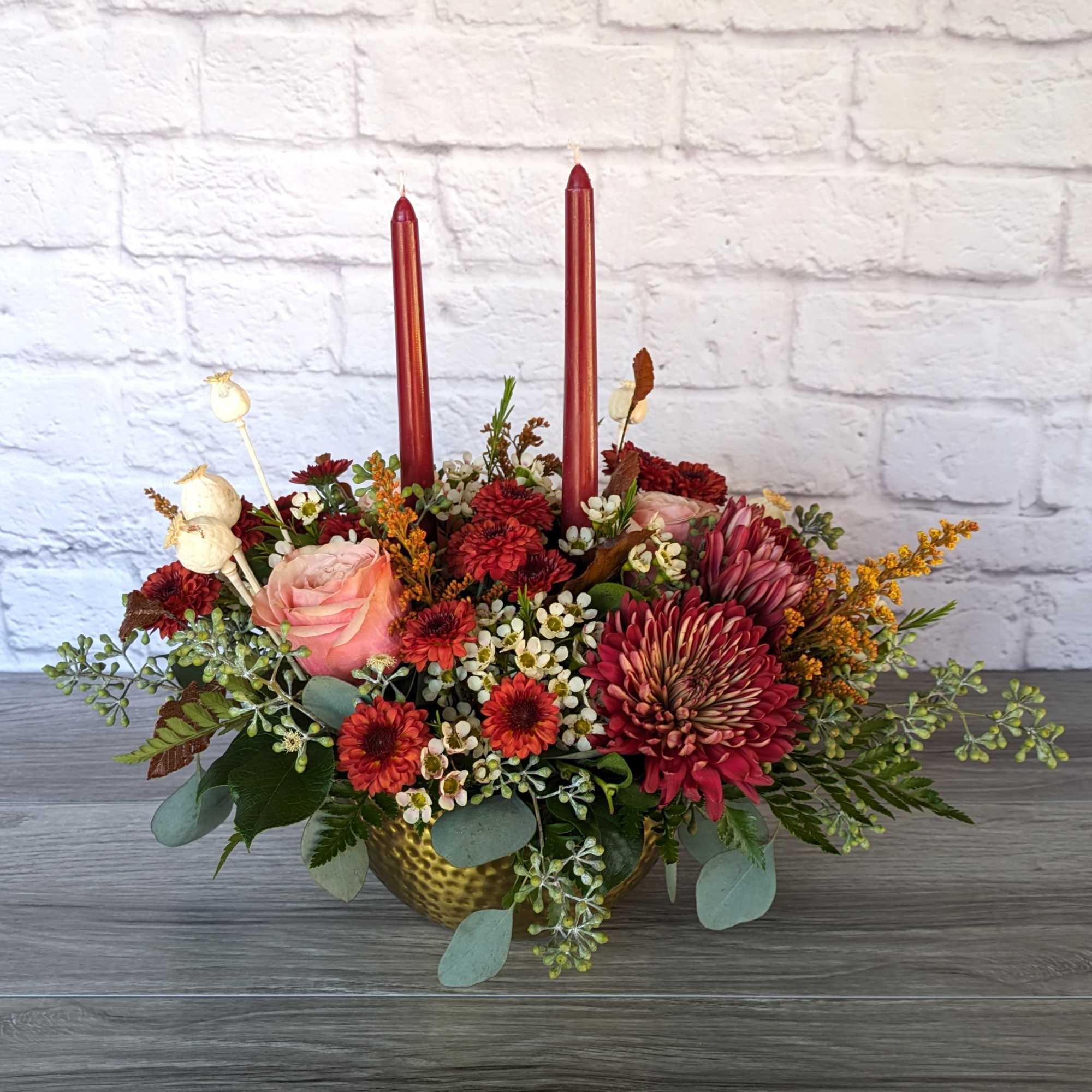 Berry Thankful Centerpiece is a Ladybug Floral exclusive bouquet. Made with roses Berry Thankful Centerpiece is a Ladybug Floral exclusive bouquet. Made with roses