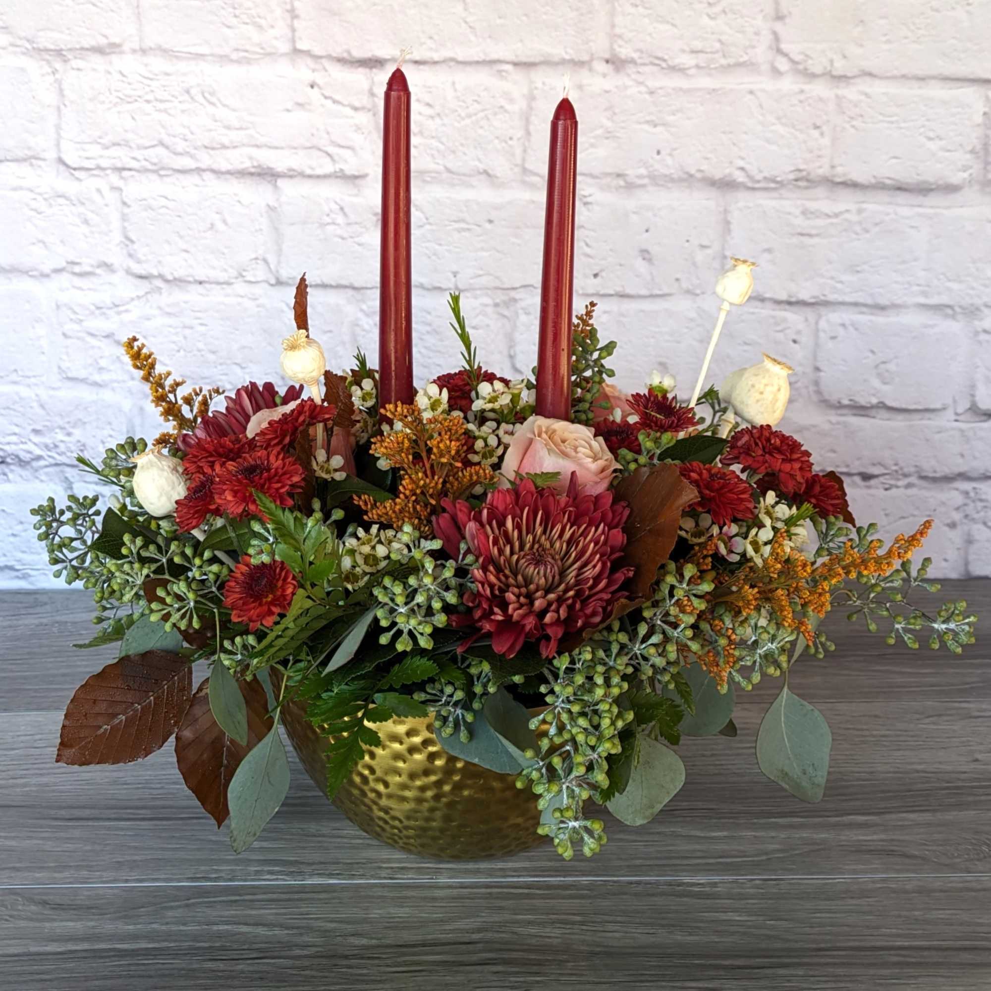Berry Thankful Centerpiece is a Ladybug Floral exclusive bouquet. Made with roses Berry Thankful Centerpiece is a Ladybug Floral exclusive bouquet. Made with roses