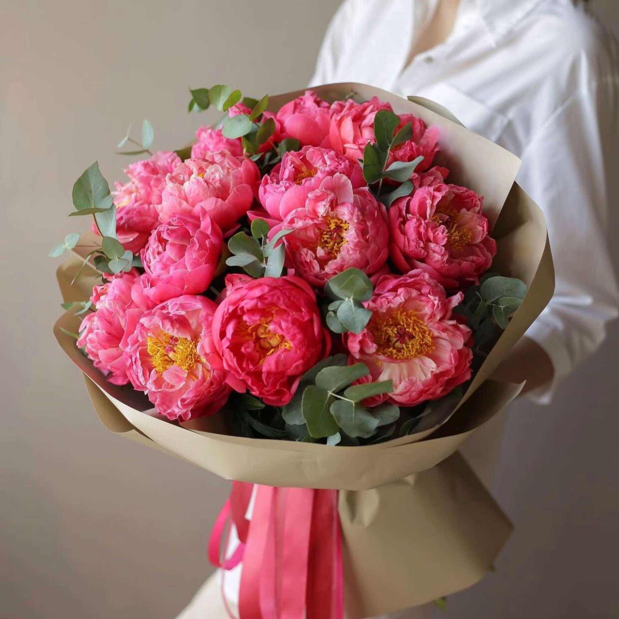 A bouquet of Coral Charm peonies.

Order magical Coral Charm peonies for your