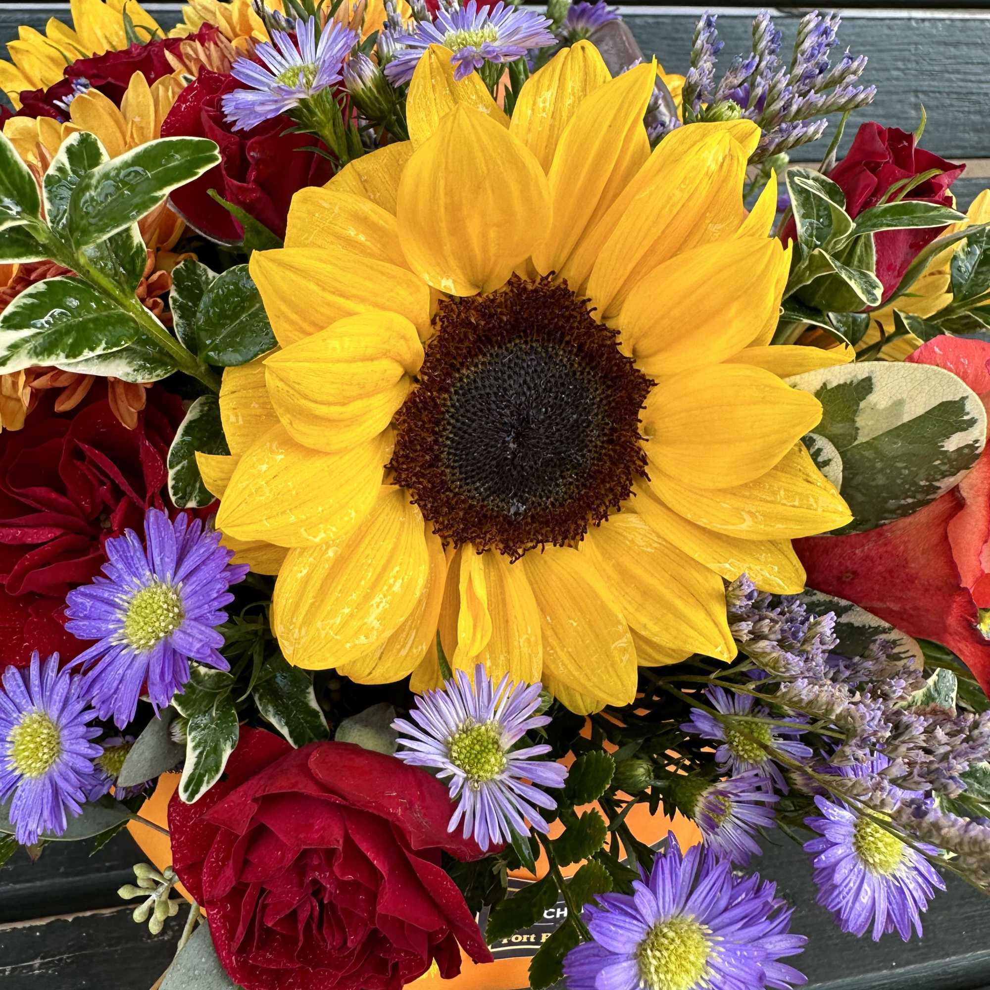 a perfect fall arrangement: Loads of fresh cut flowers mixed in cheerful a perfect fall arrangement: Loads of fresh cut flowers mixed in cheerful