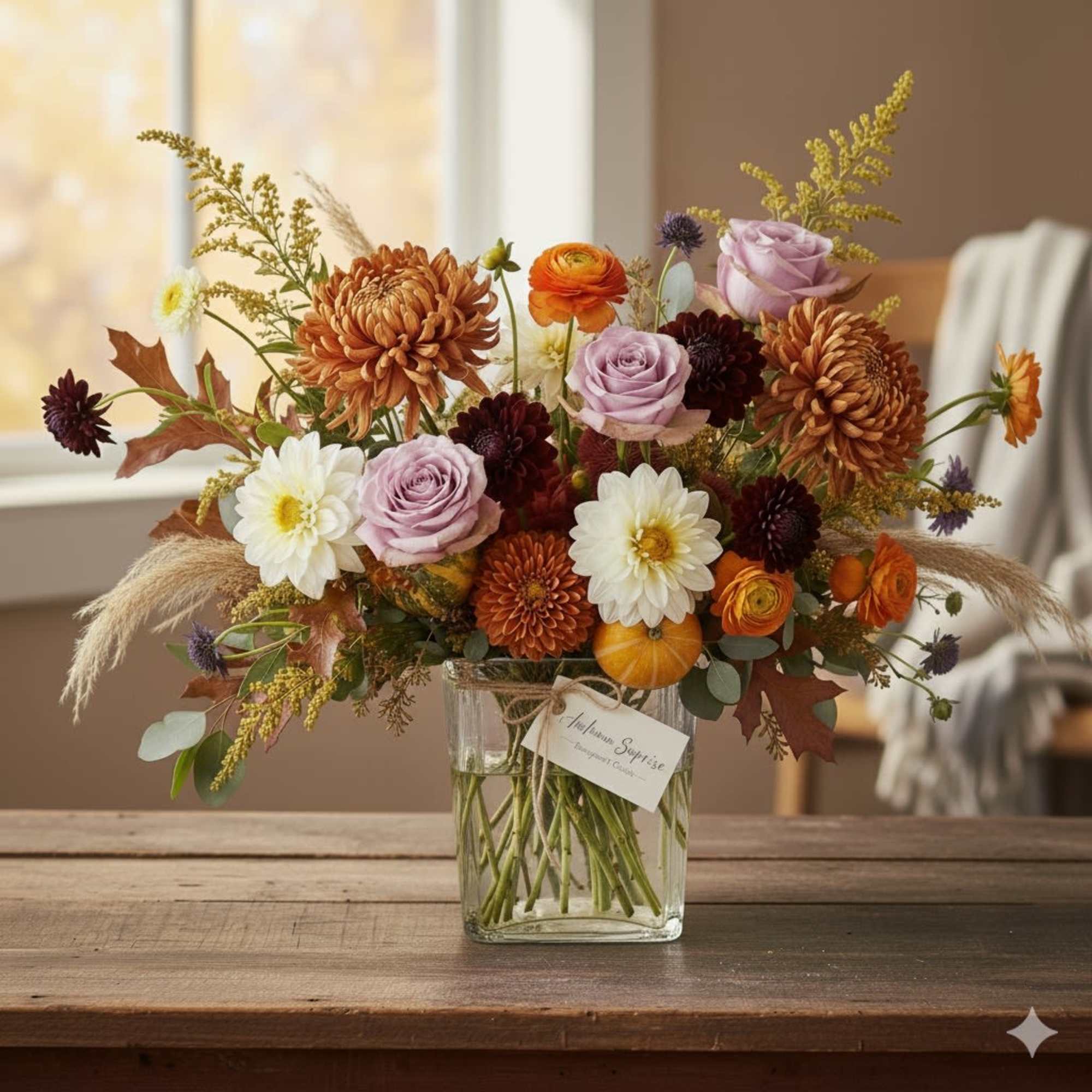 Embrace the cozy charm of fall with our Autumn Surprise arrangement. A