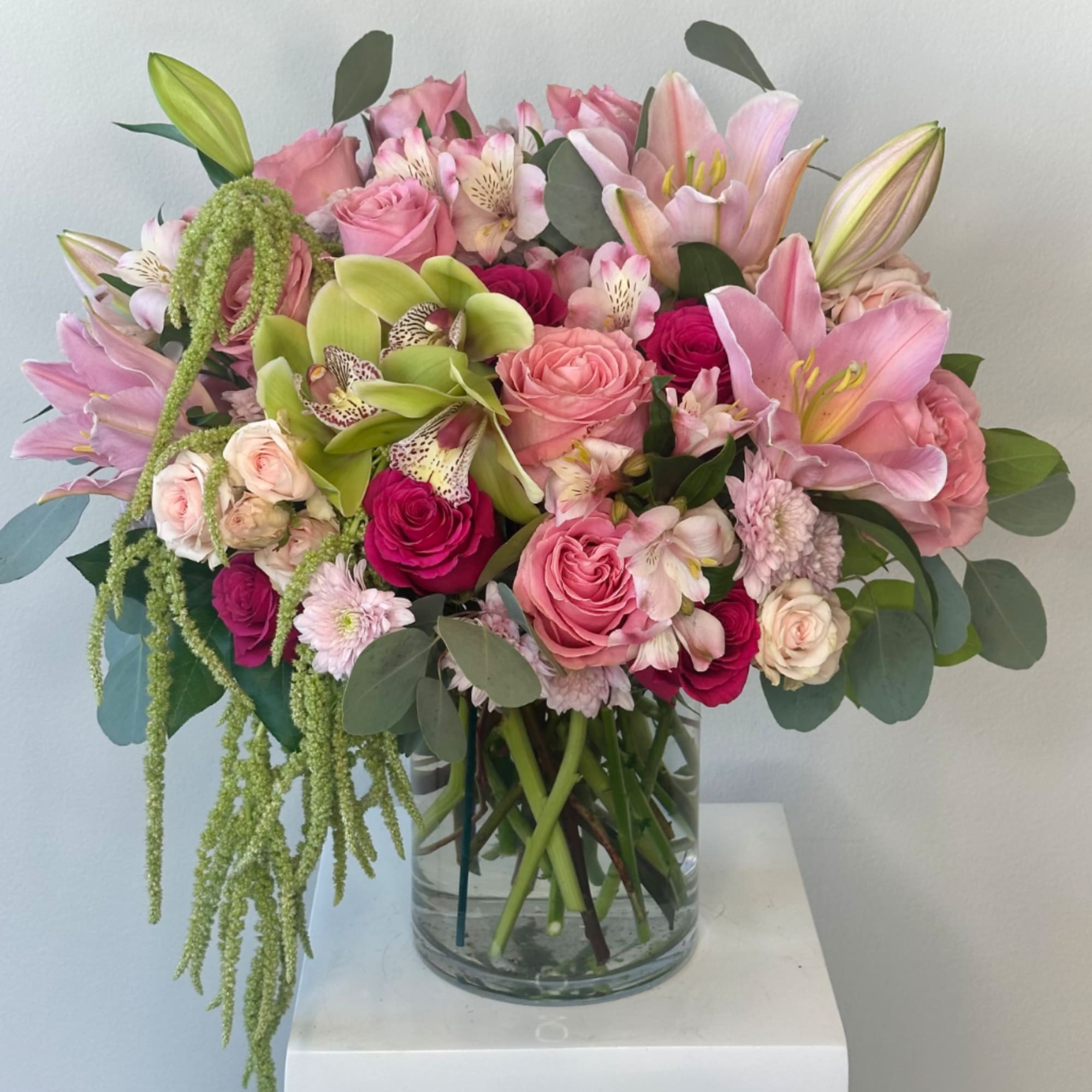 This whimsical bouquet, affectionately named the Fantasy Bouquet, features fragrant pink garden