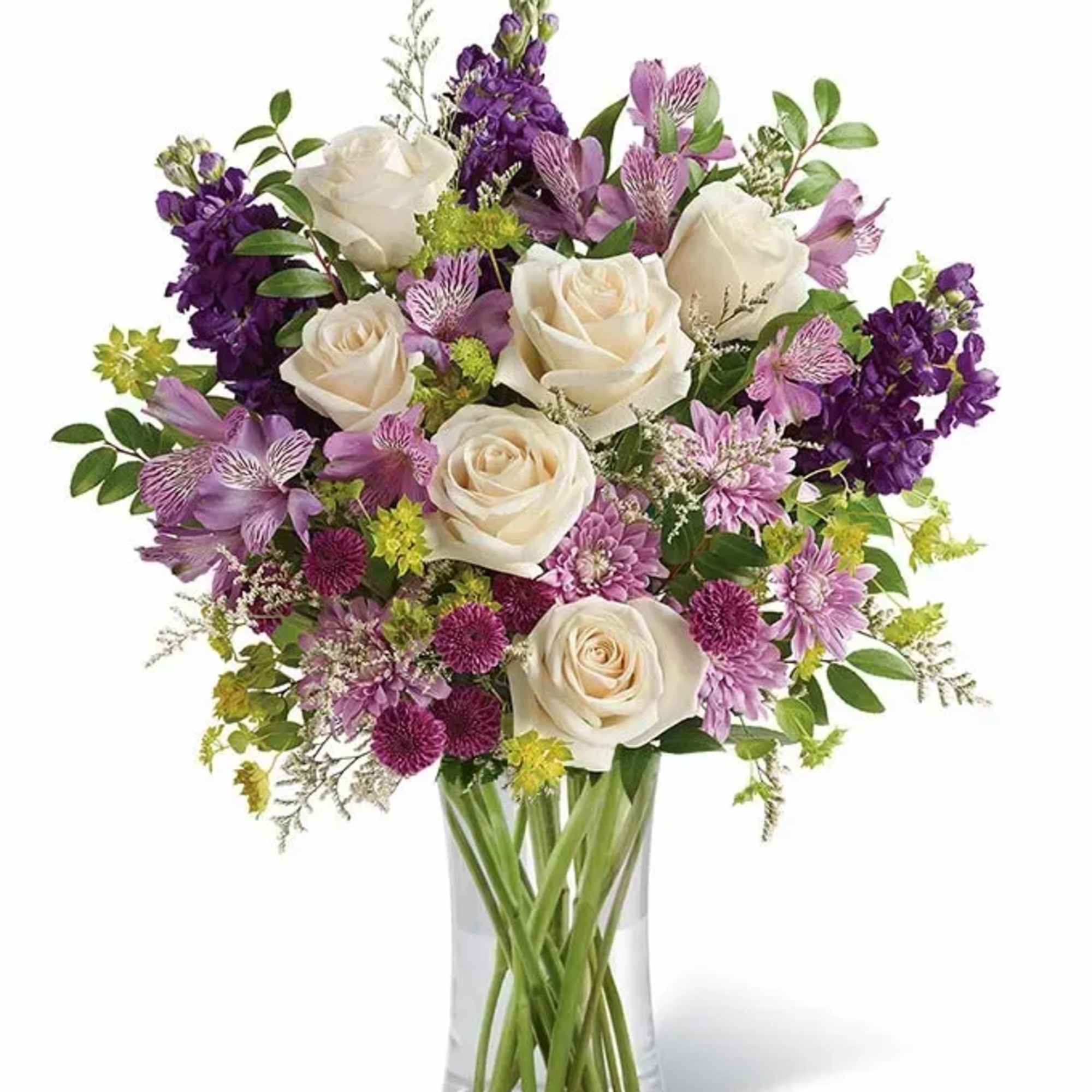 Lush purple blooms, this enchanting bouquet is a beautiful way to brighten