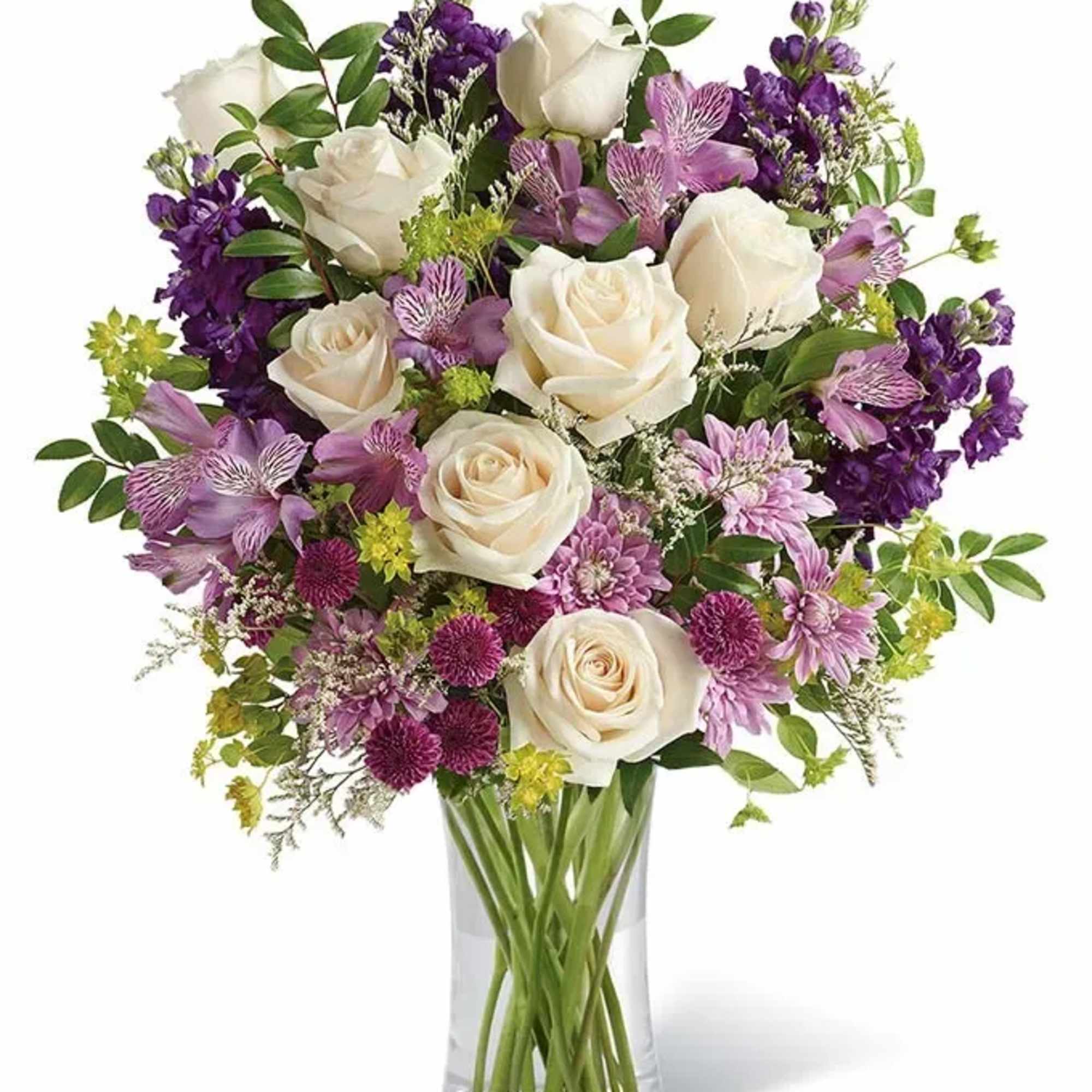 Lush purple blooms, this enchanting bouquet is a beautiful way to brighten