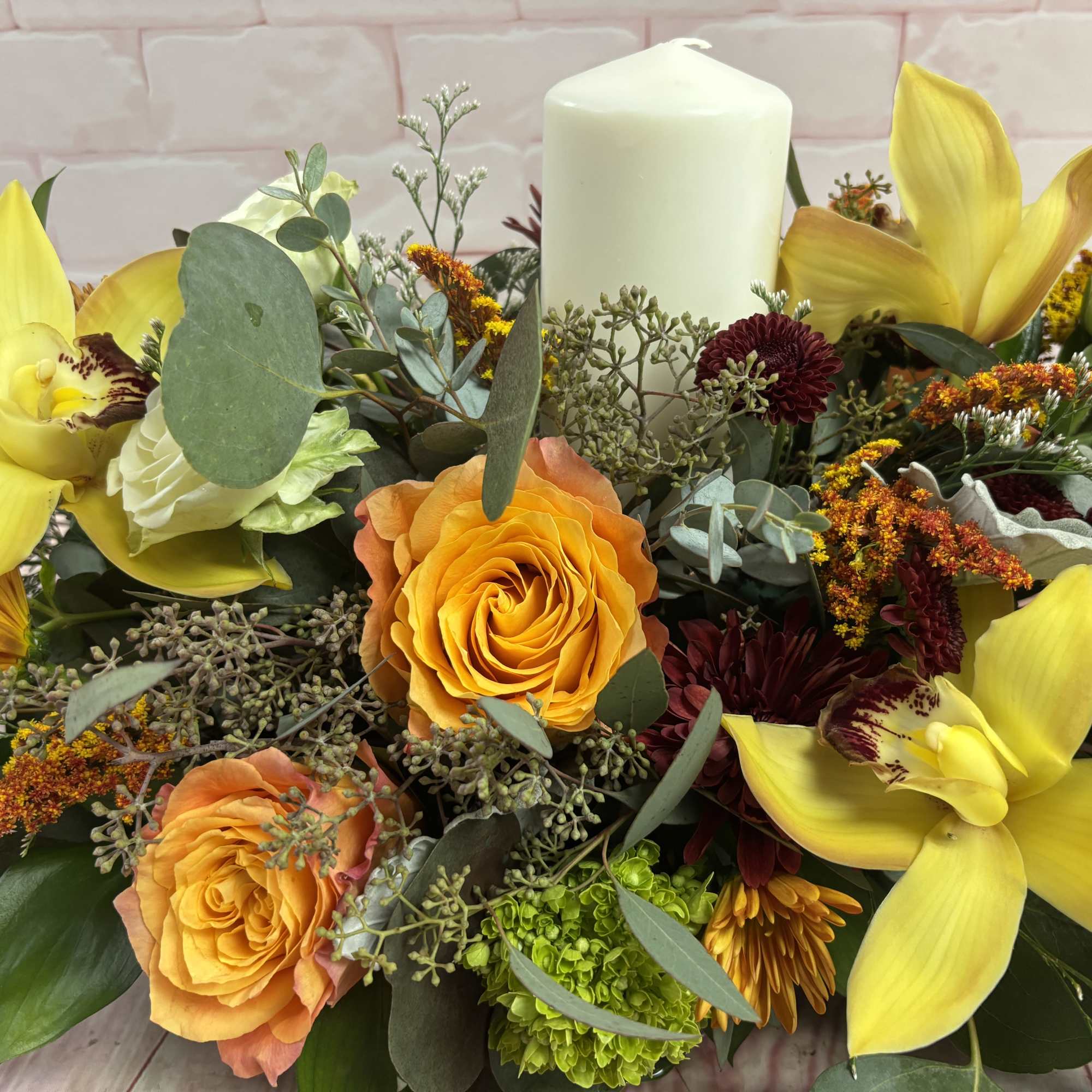 Vibrant and rich fall tones with just a touch of creme .