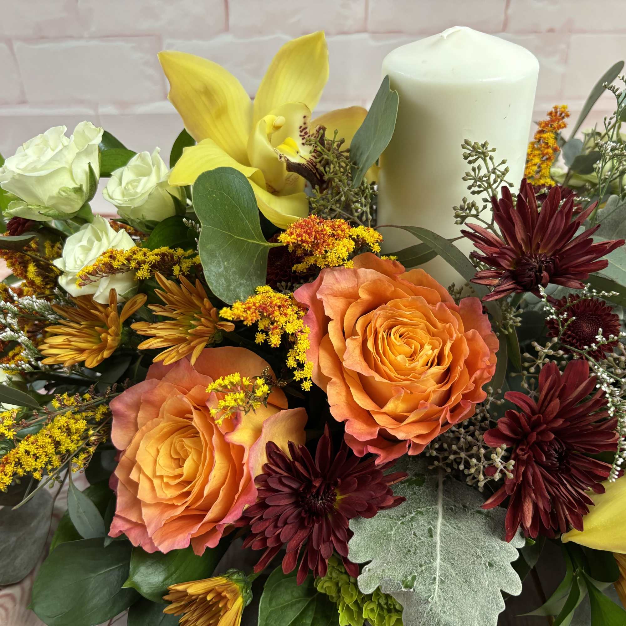 Vibrant and rich fall tones with just a touch of creme .