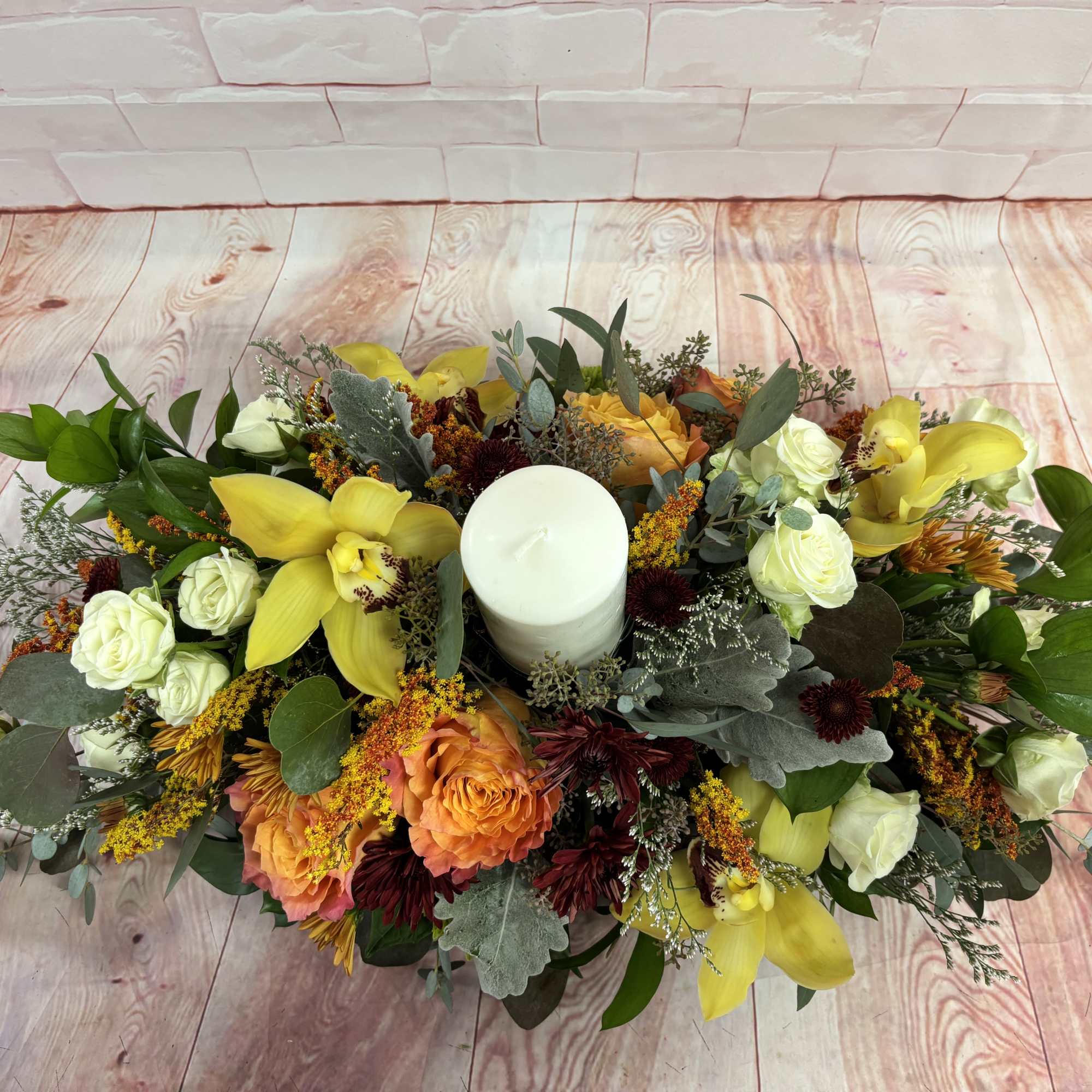 Vibrant and rich fall tones with just a touch of creme .