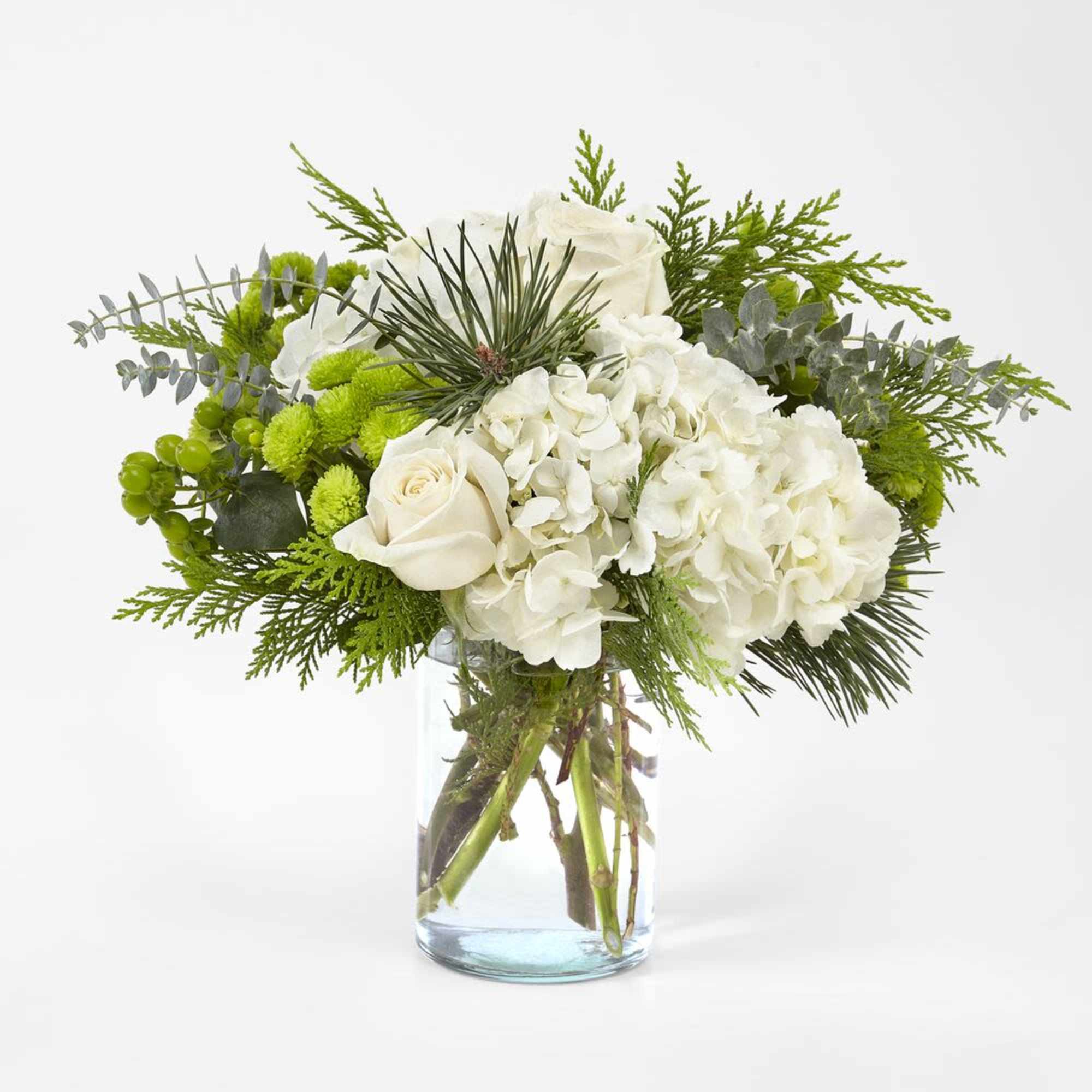 Celebrate the season with the Winter Bliss Flower Bouquet, a stunning monochromatic