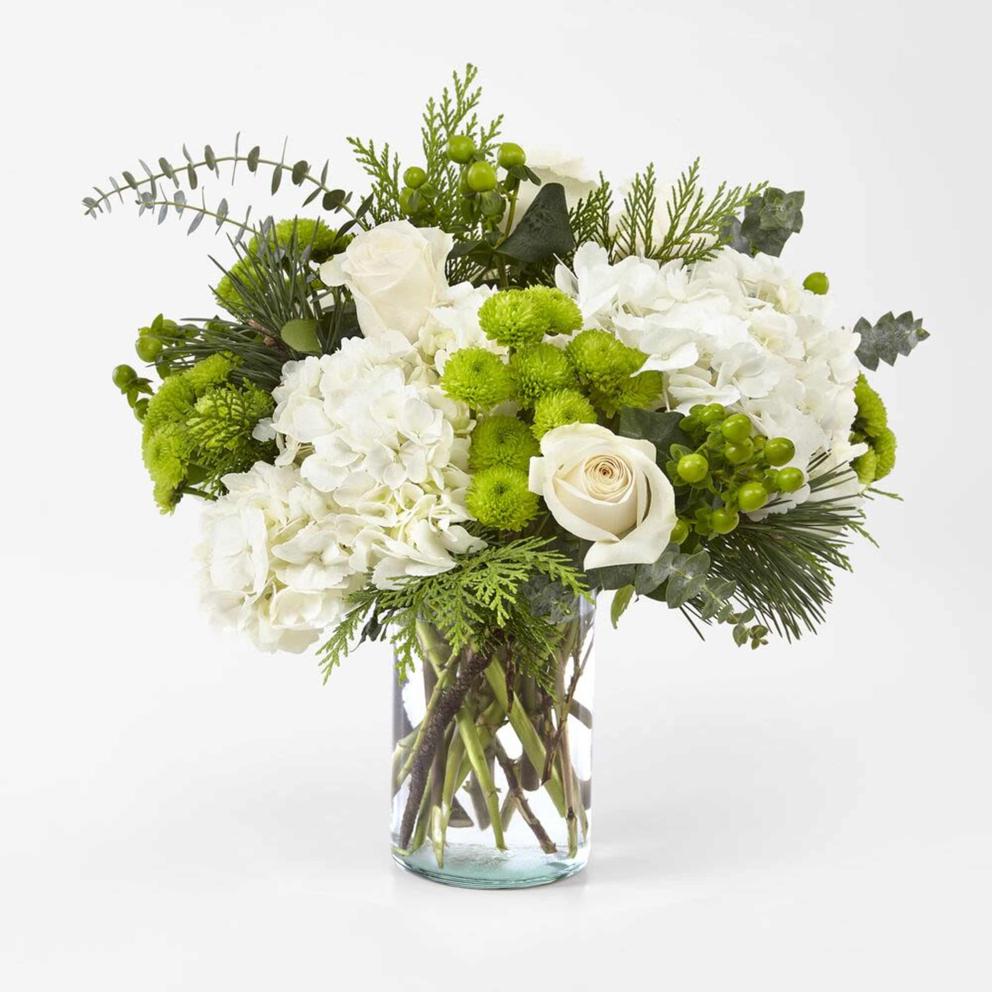 Celebrate the season with the Winter Bliss Flower Bouquet, a stunning monochromatic