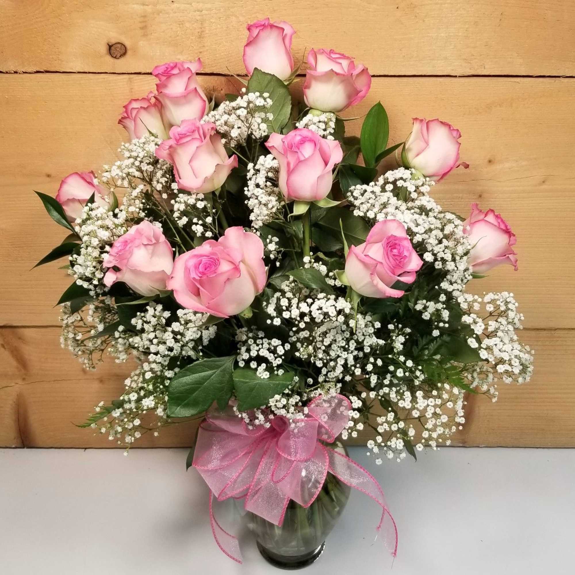 Long-stem pink roses are just the gift when you want to express
