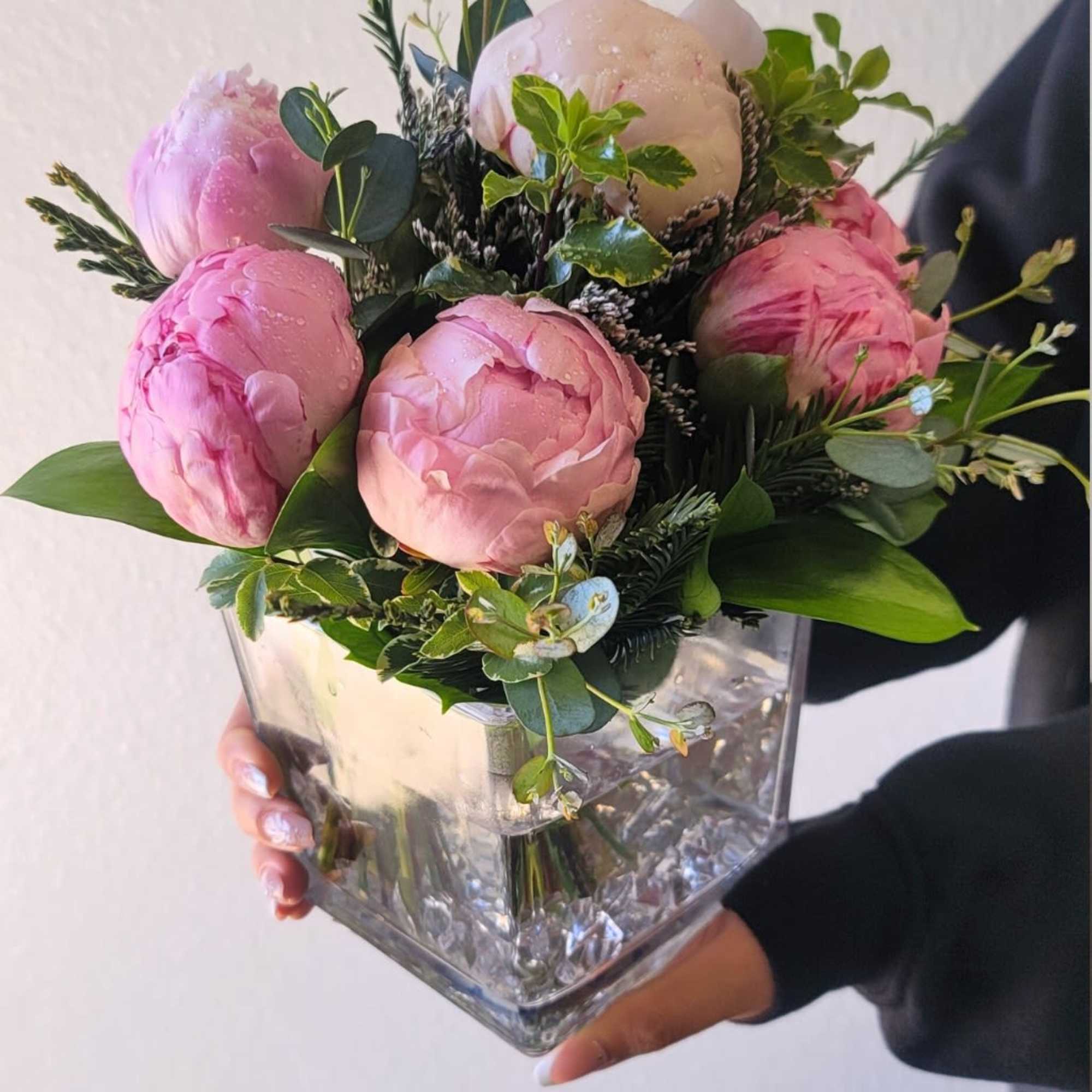 Bi-Color Pink Peony Bouquet - A Winter to Springtime Delight. Hand-tied and