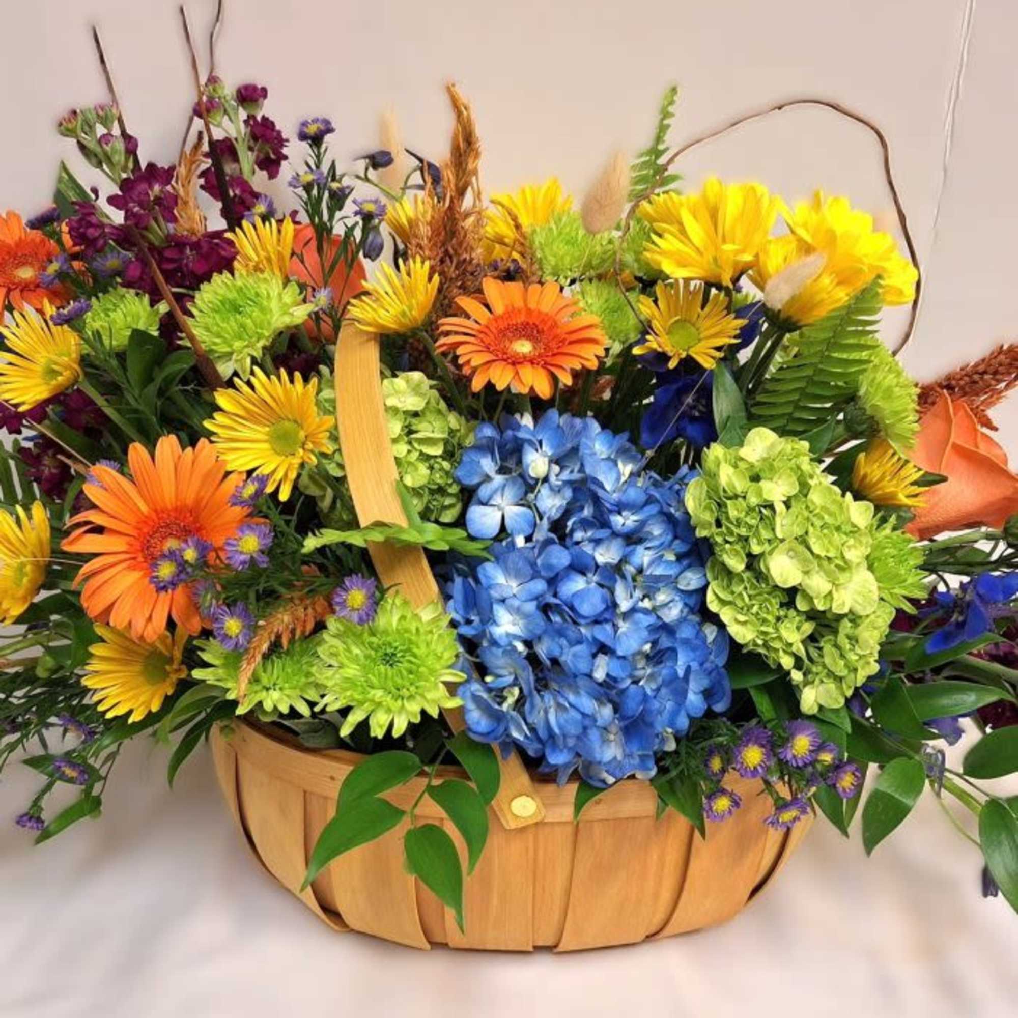 Brightly colored wildflower basket.