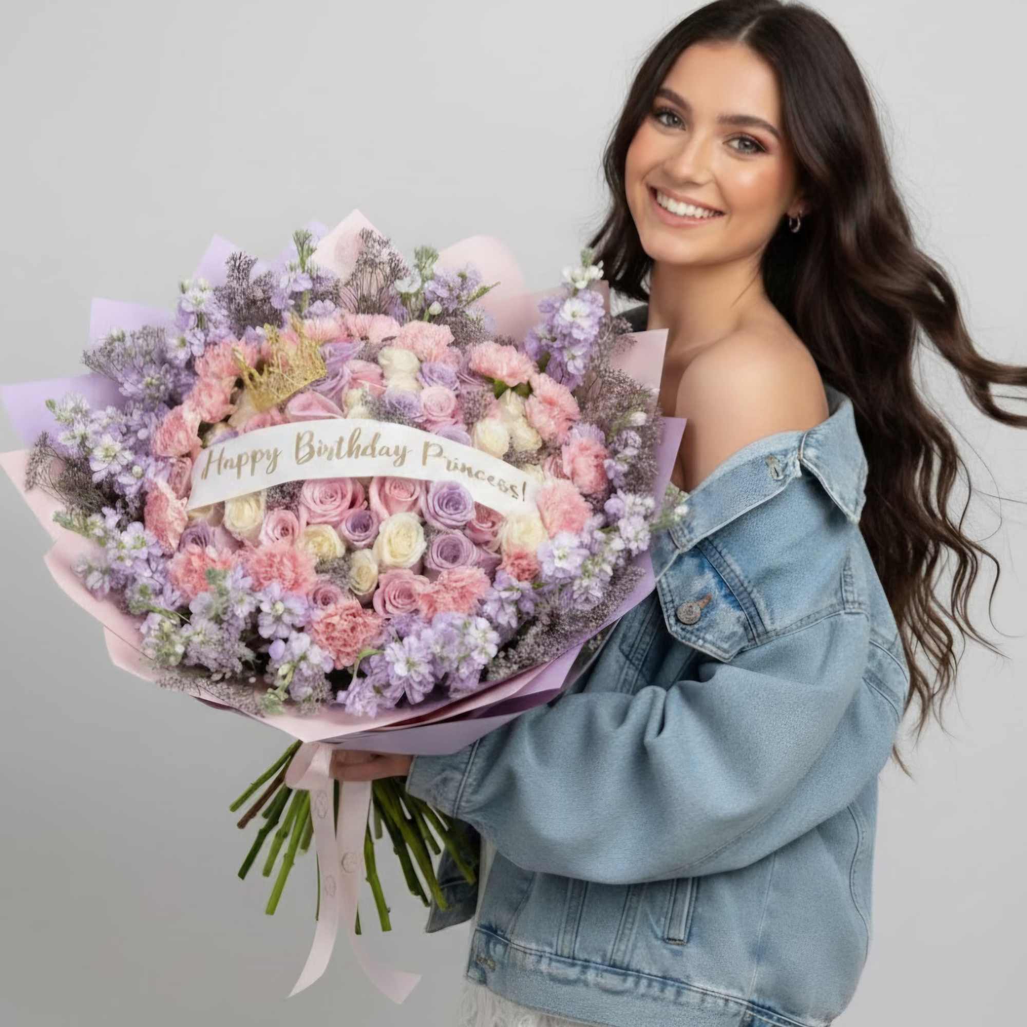 Ramo de Rosas y Claveles Lilas y Rosas con Corona | Regalo