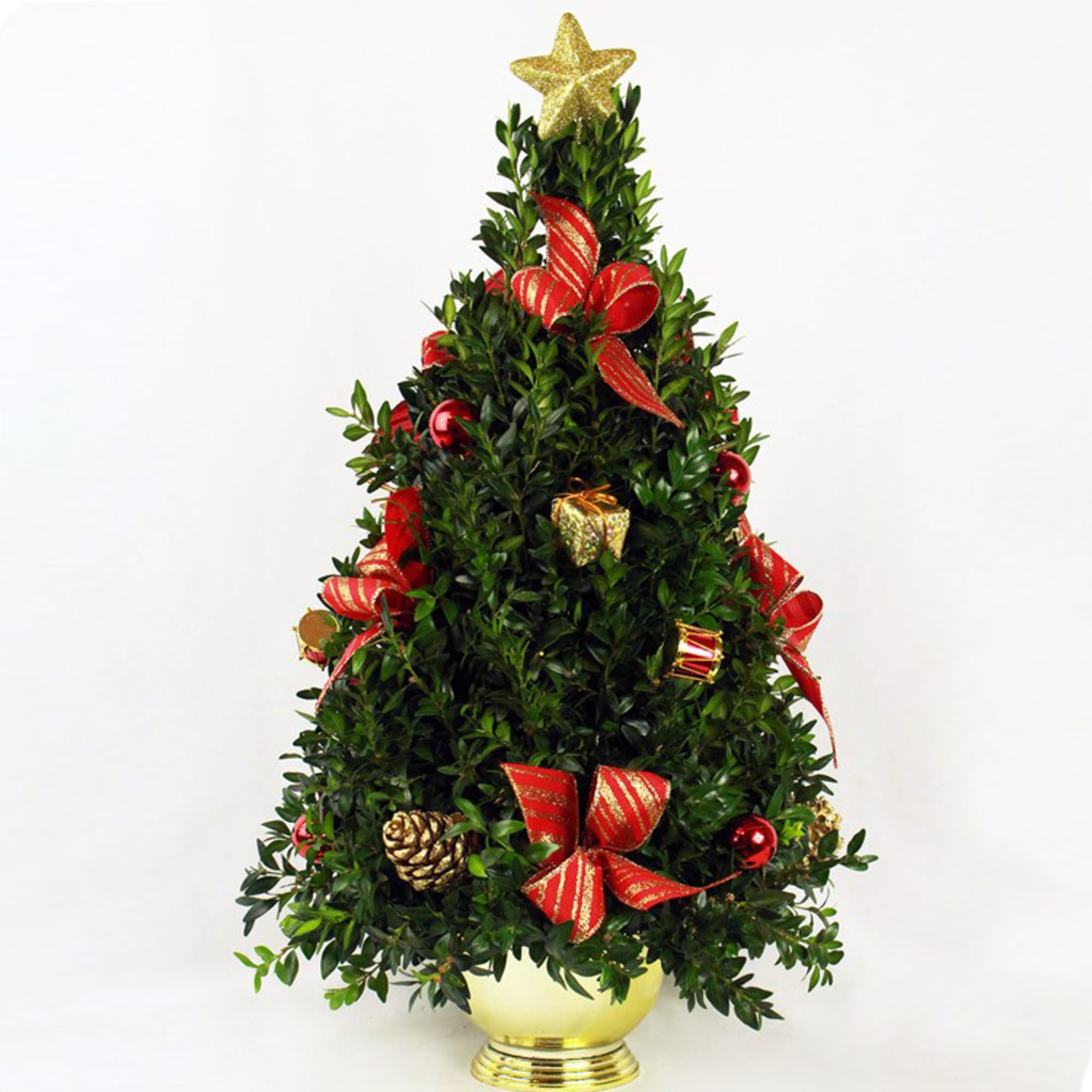 Get ready for Christmas with this beautiful boxwood tree arrangement! Festive handmade
