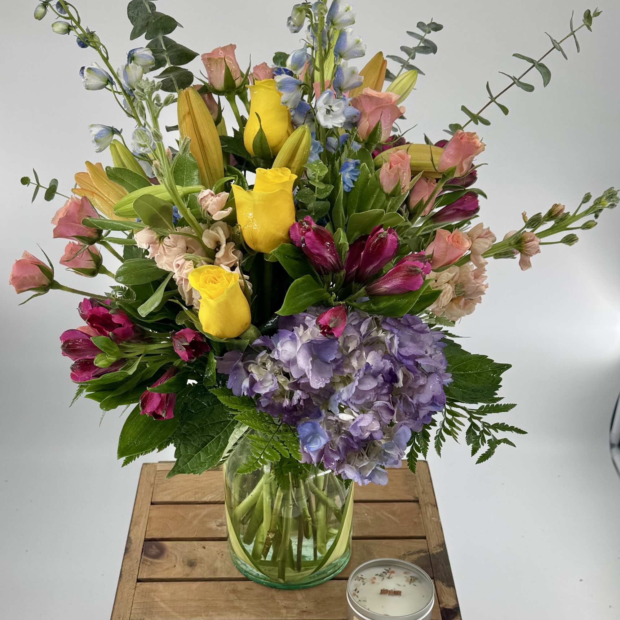 Elevate your space with our modern floral arrangement, thoughtfully crafted in a