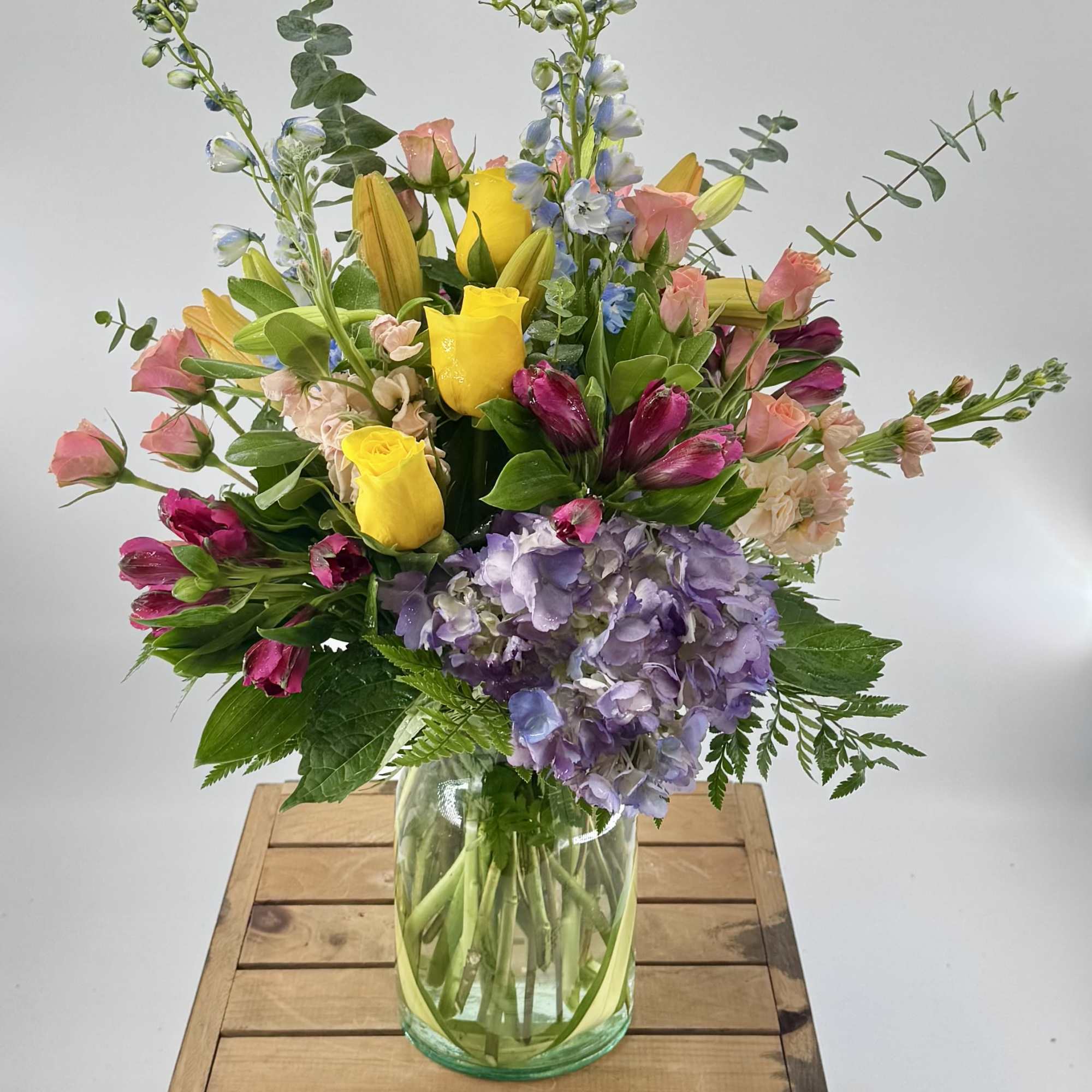 Elevate your space with our modern floral arrangement, thoughtfully crafted in a
