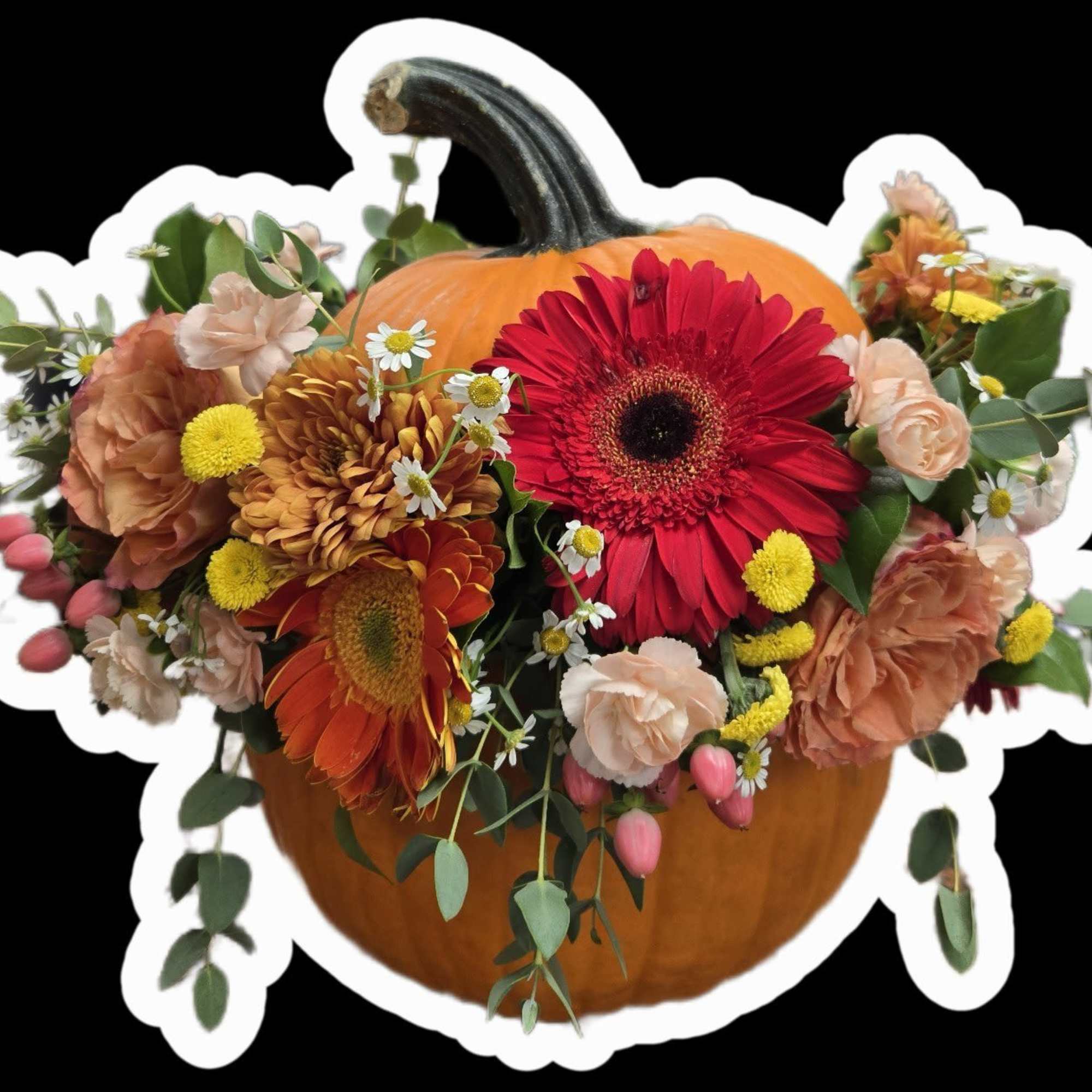 Pumkin flowers arrangement.

A flower arrangement in a real pumpkin will add a