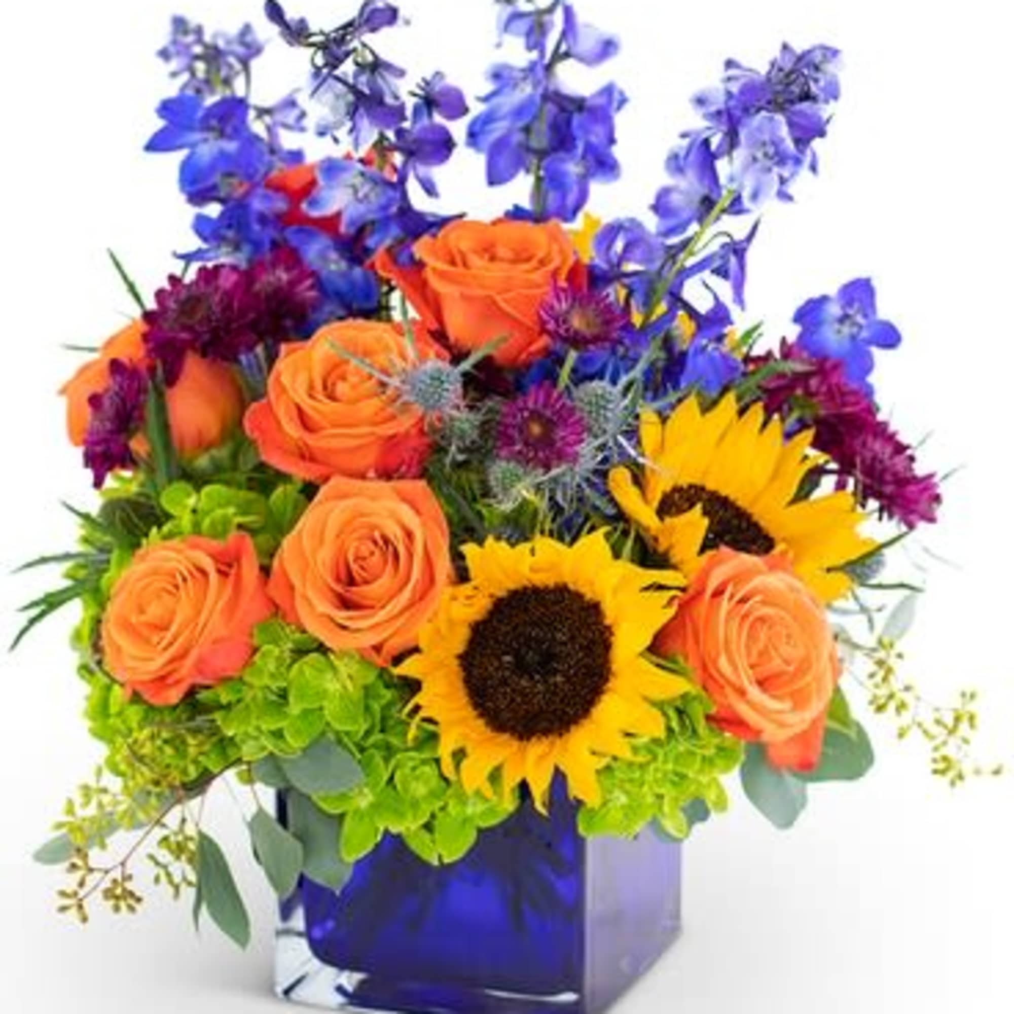 This spectacular, brilliantly and professionally hand-designed flower bouquet, Seasonal Lights, features exotic-looking