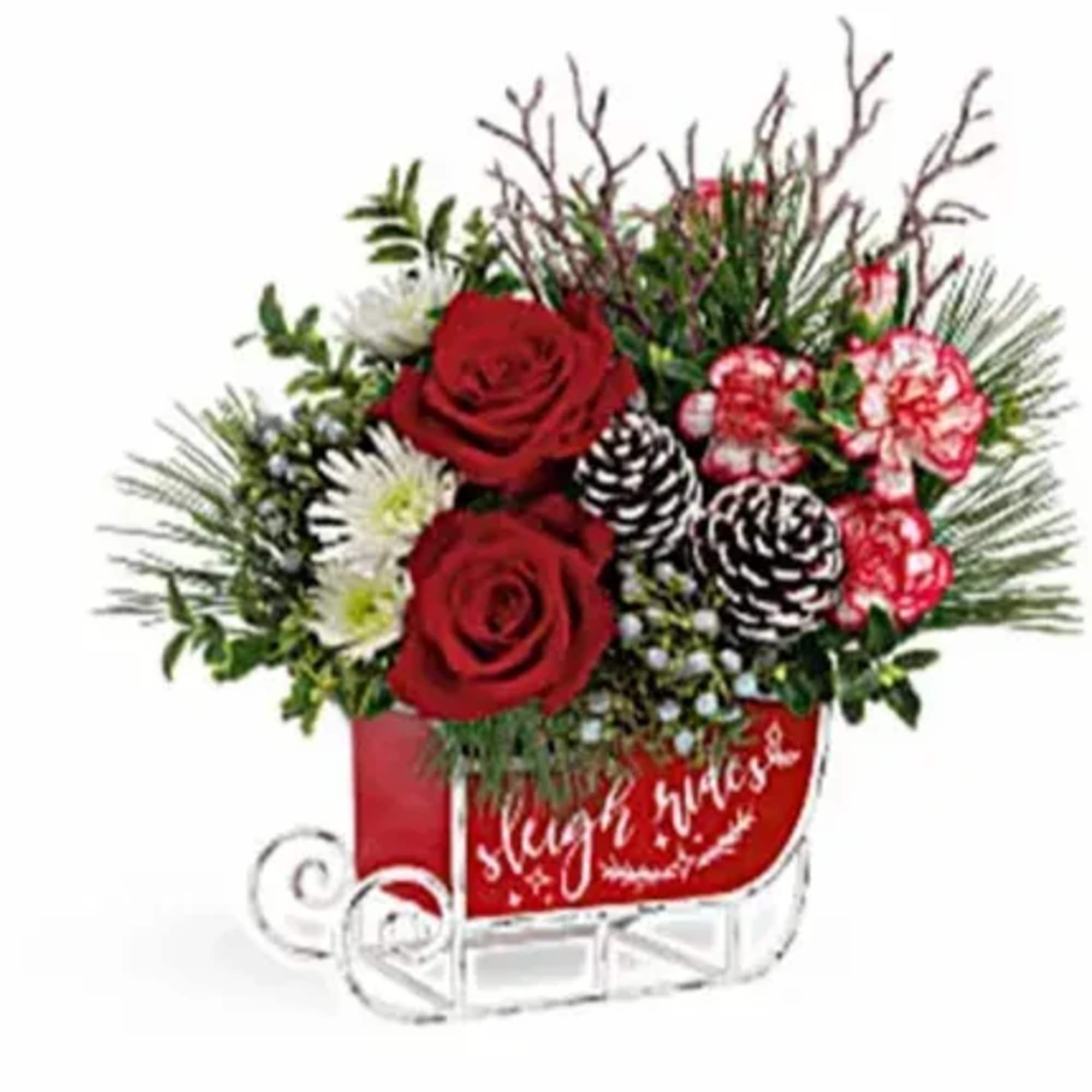 Take a sleigh ride into Christmases past with this vintage metal sleigh.