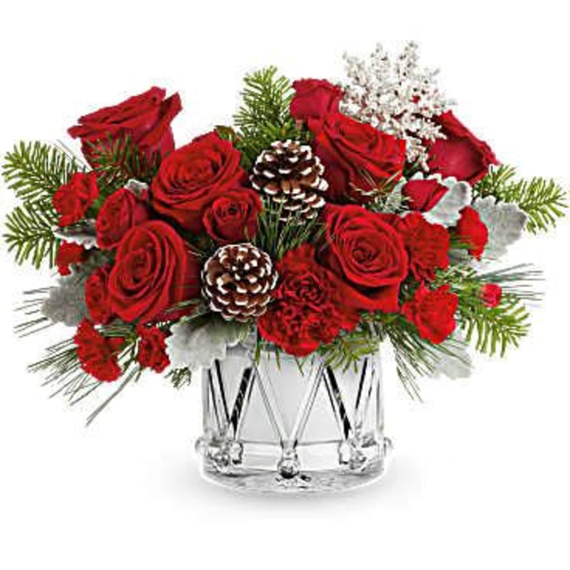 Teleflora's March of Joy Bouquet features red spray roses, red carnations, and