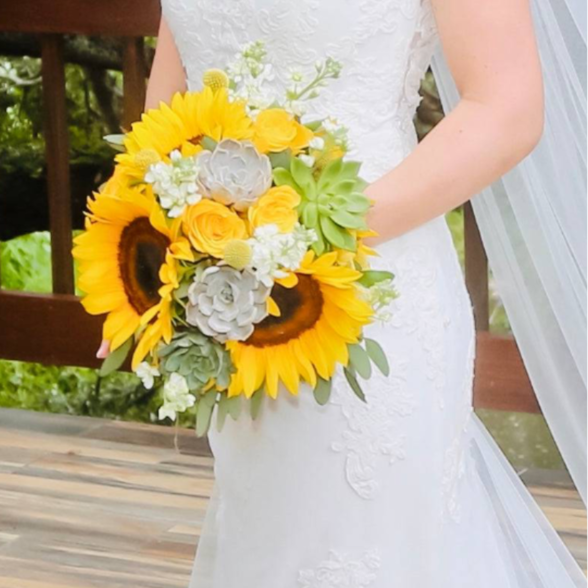 Elevate your wedding with the Jenna Sunflower Wedding Bouquet. Stunning sunflowers, yellow