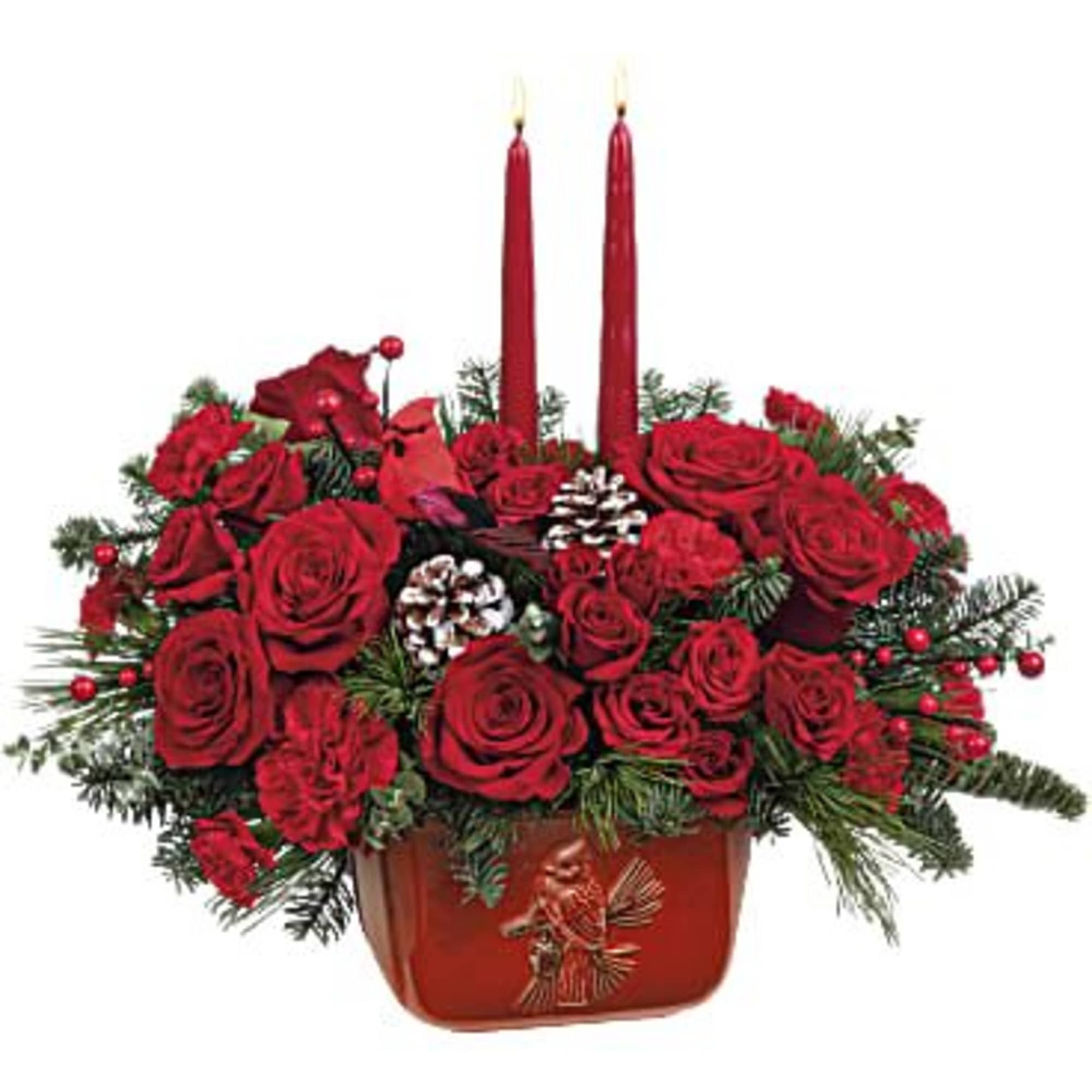 2 each roses, 50cm, red
1 stem roses, spray, red
3 each carnations, red
1