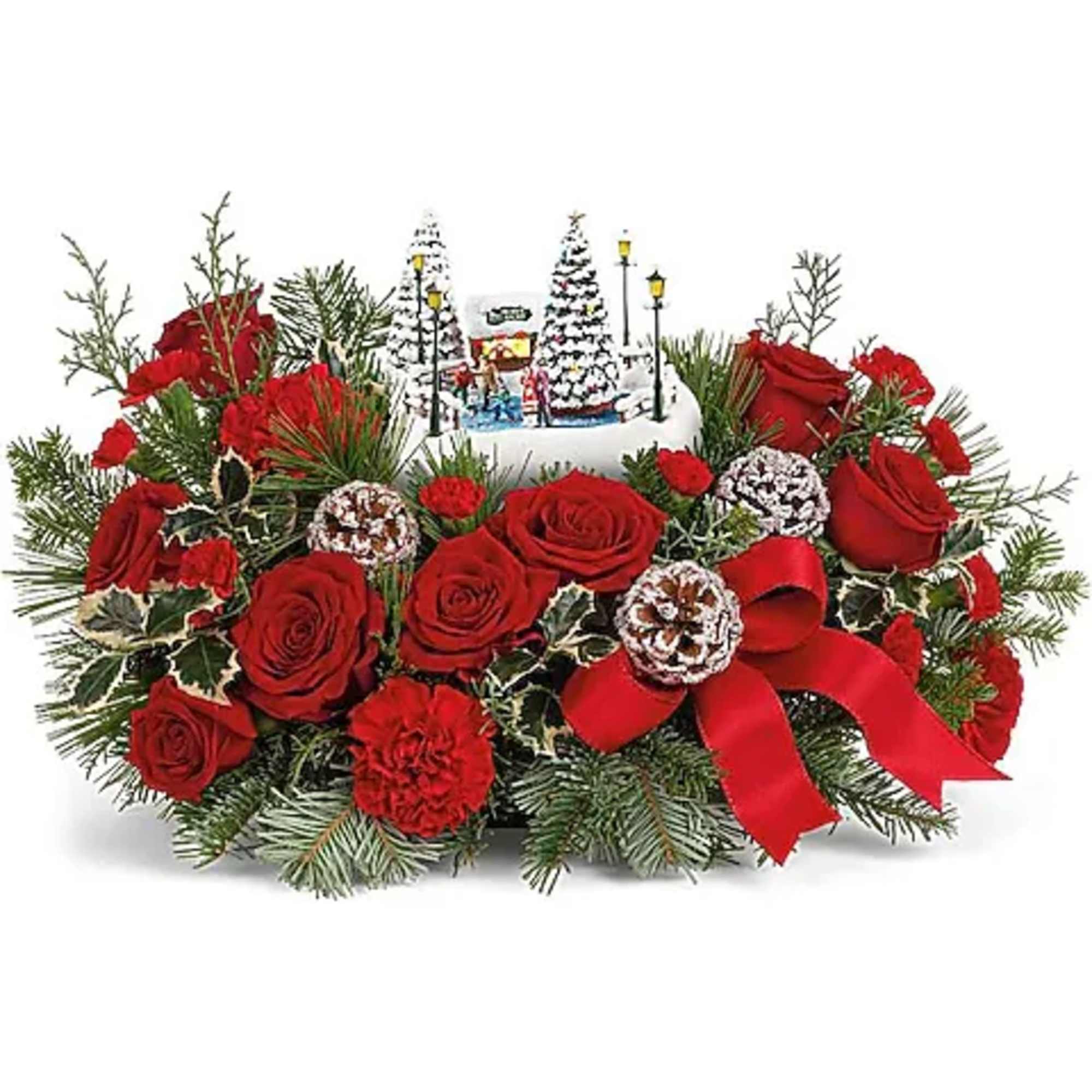 Celebrate the season with this delightful Thomas Kinkade collectible, nestled among festive