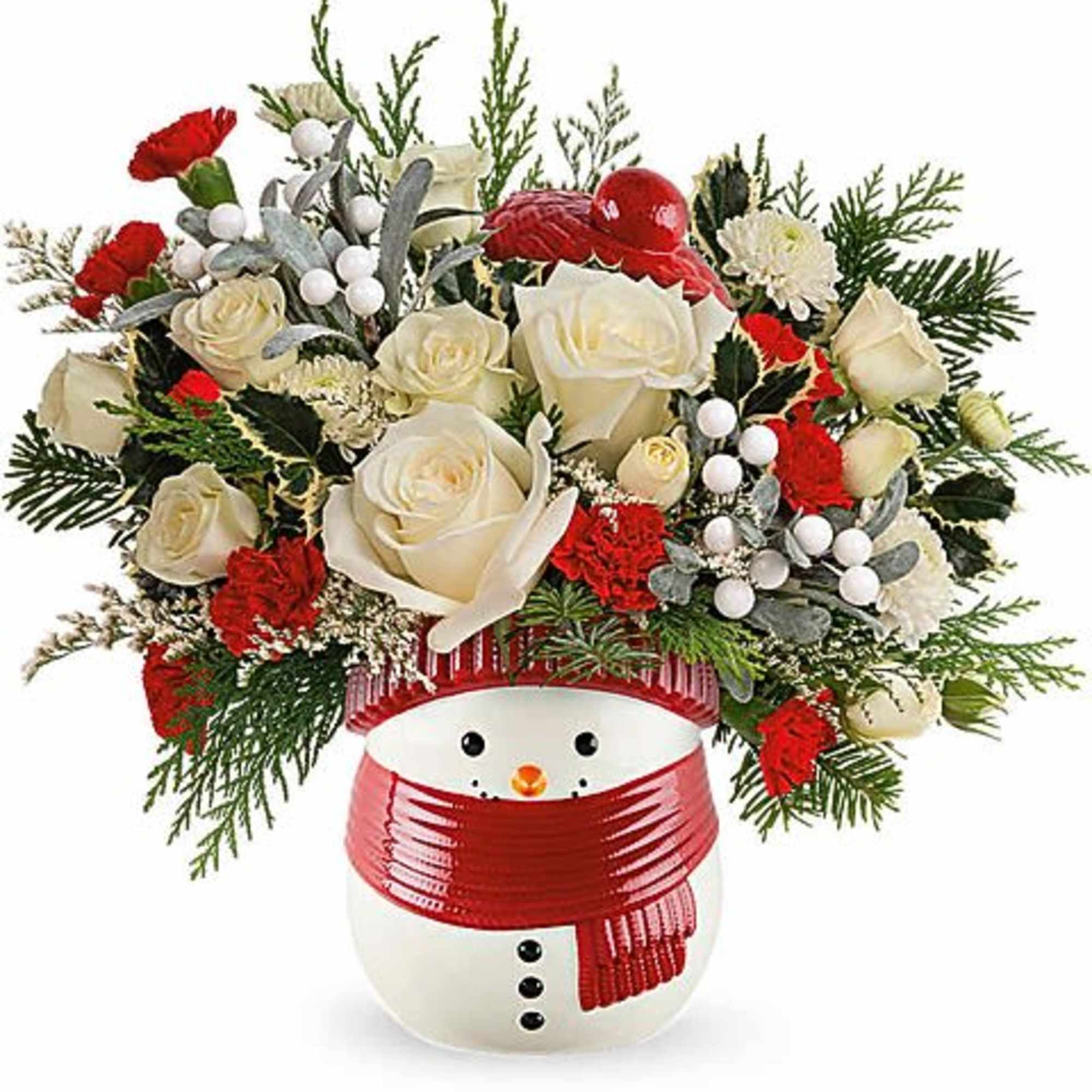Charming and festive, this classic Christmas gift presents a delightful ceramic snowman