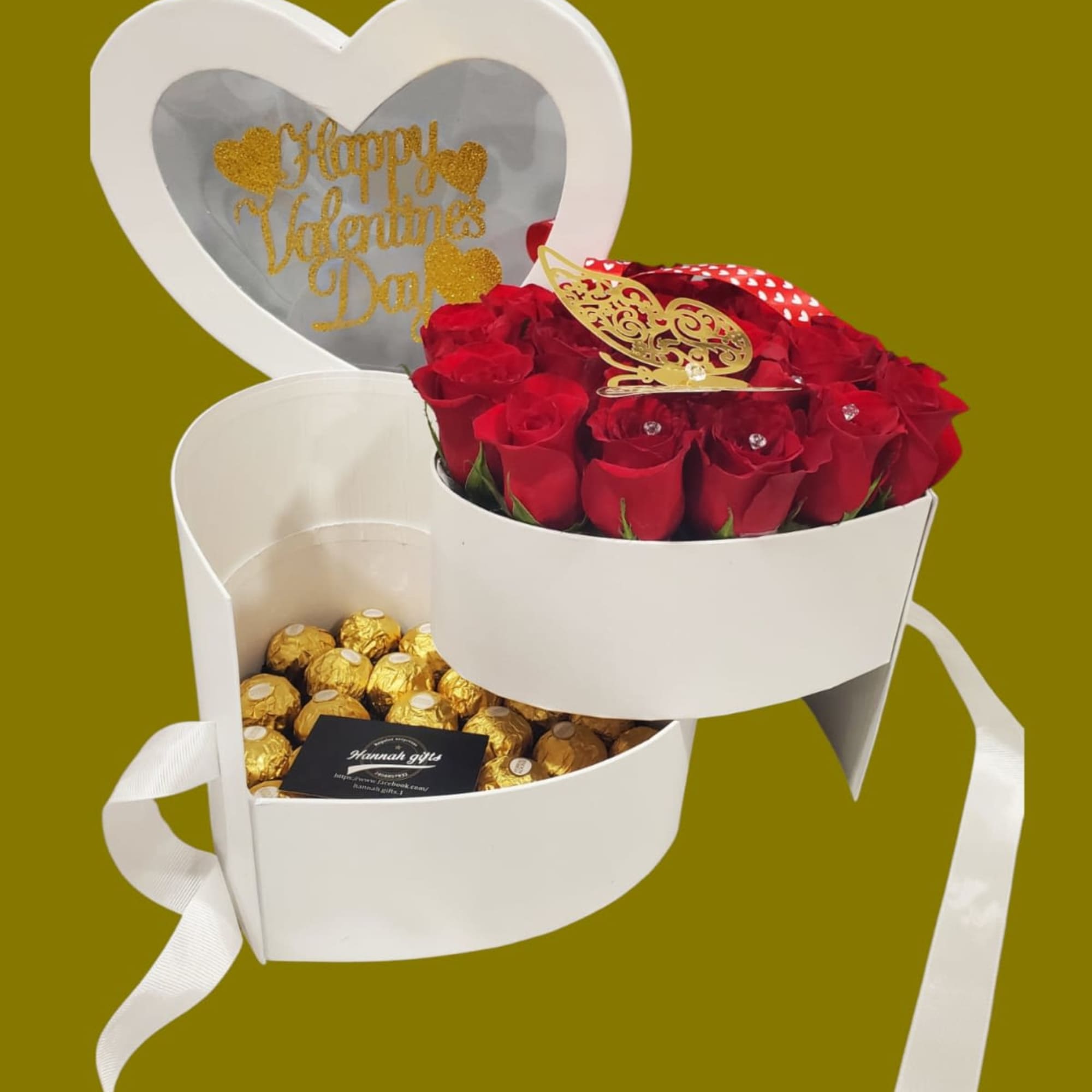 double compartment box of roses and chocolates ideal for all occasions