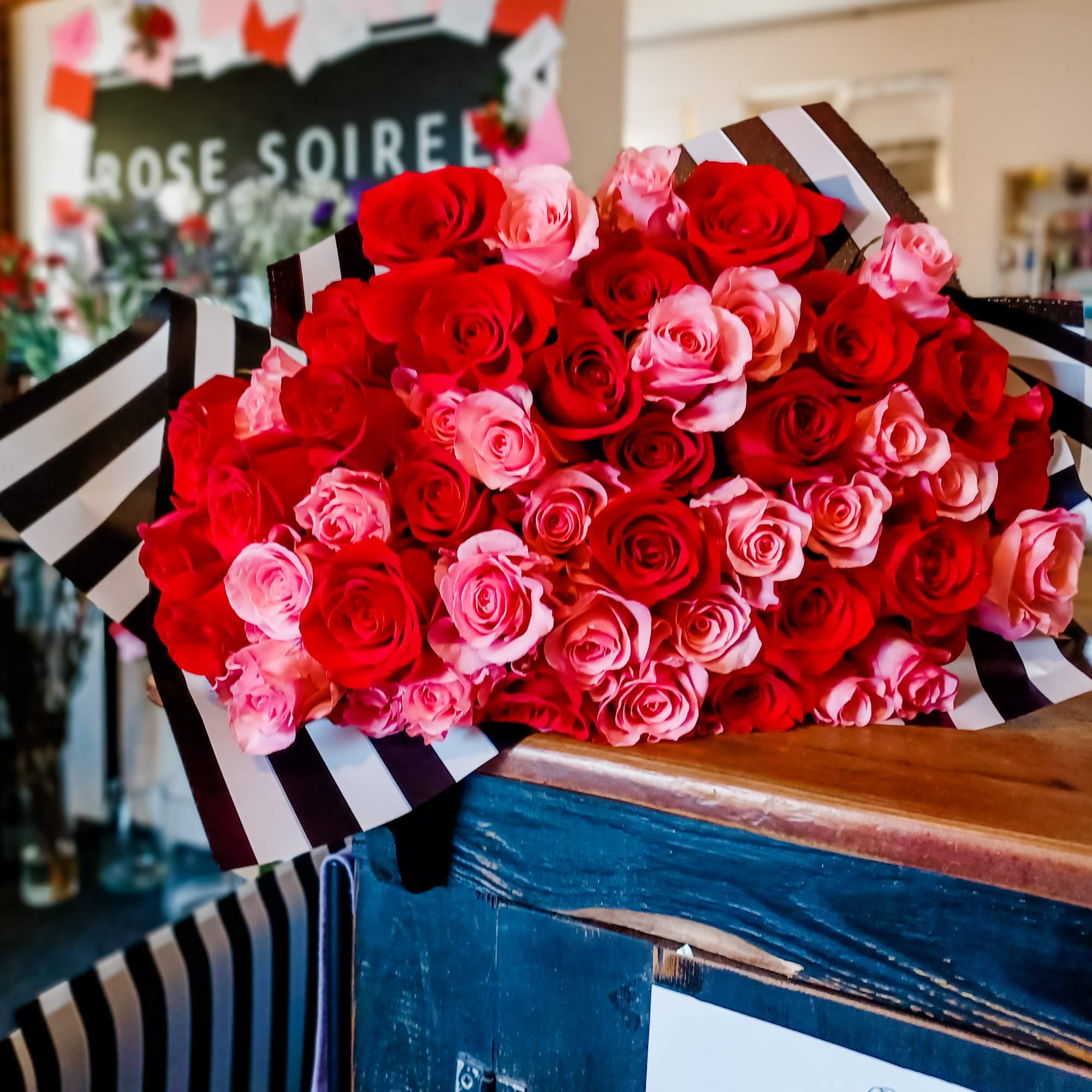 Your love will swoon over this enormous bouquet of 50 roses. Half