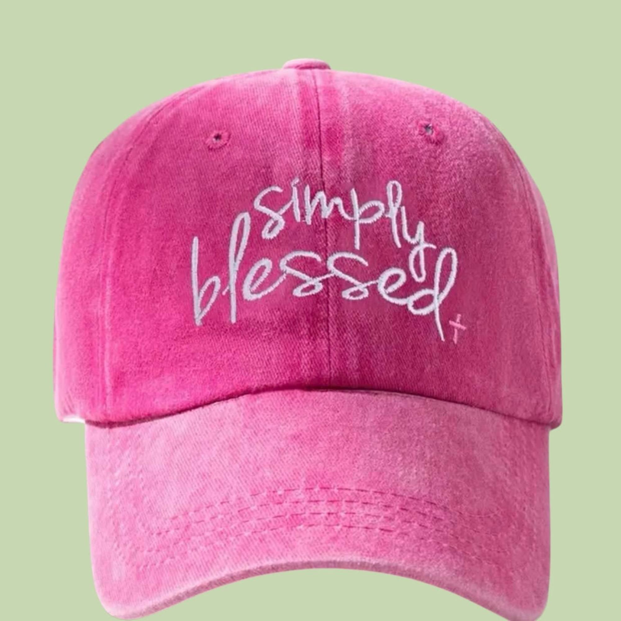 Bright, cheerful, and inspiring, this hot pink cap declares &ldquo;Simply Blessed&rdquo; in