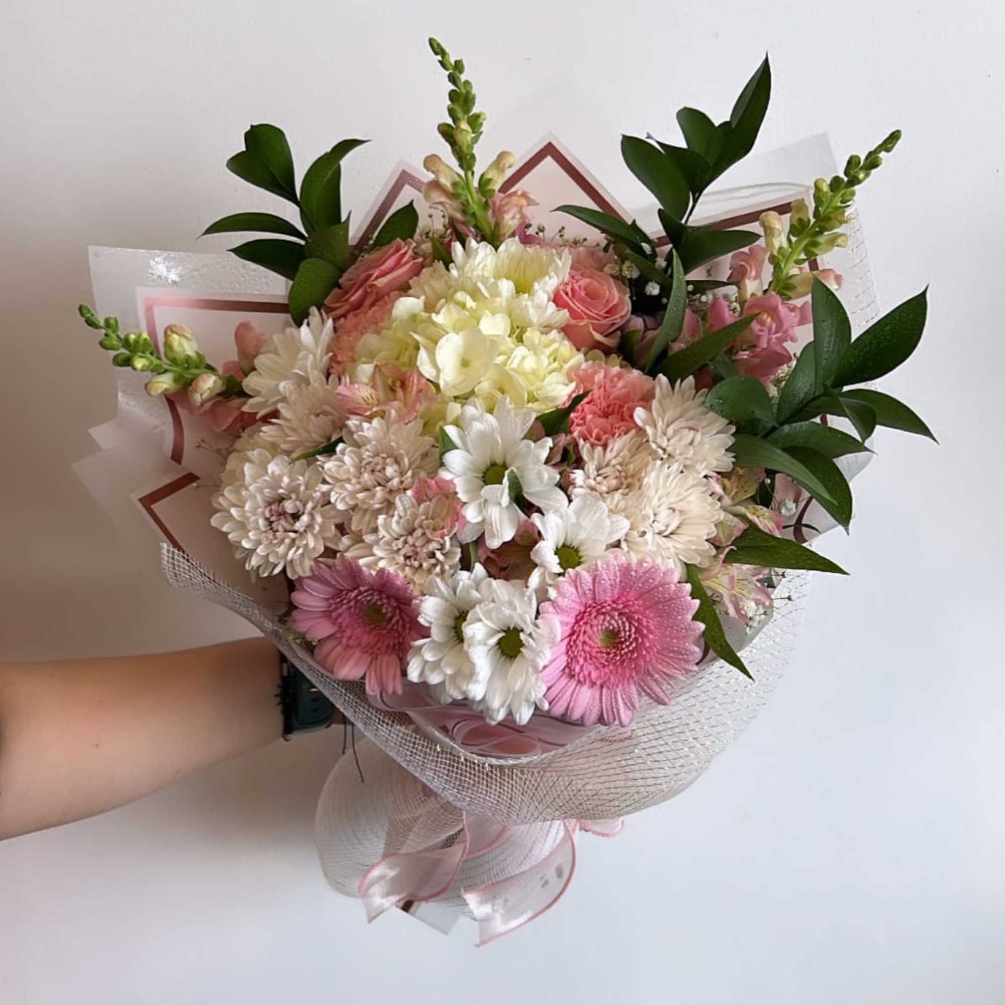 bouquets are never identical, but will have the same overall theme, wrapping