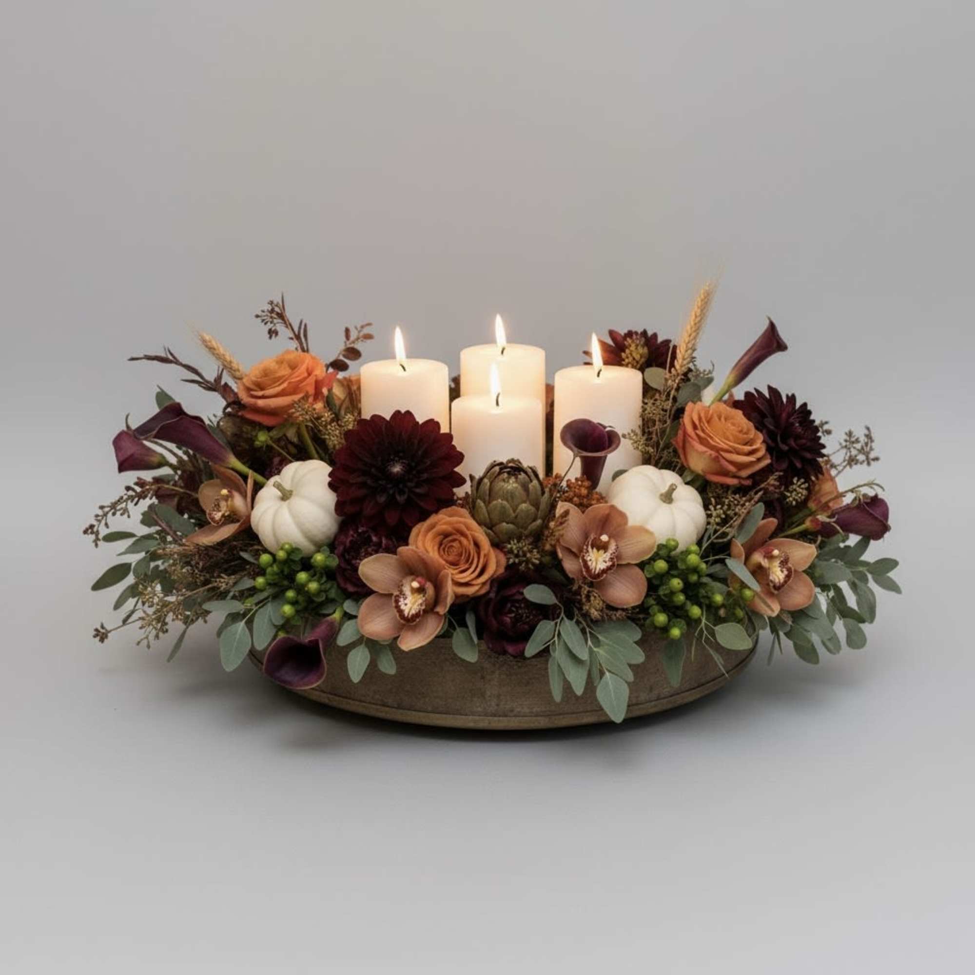 Gather around a table of exquisite beauty with our Autumn Grandeur Centerpiece.This