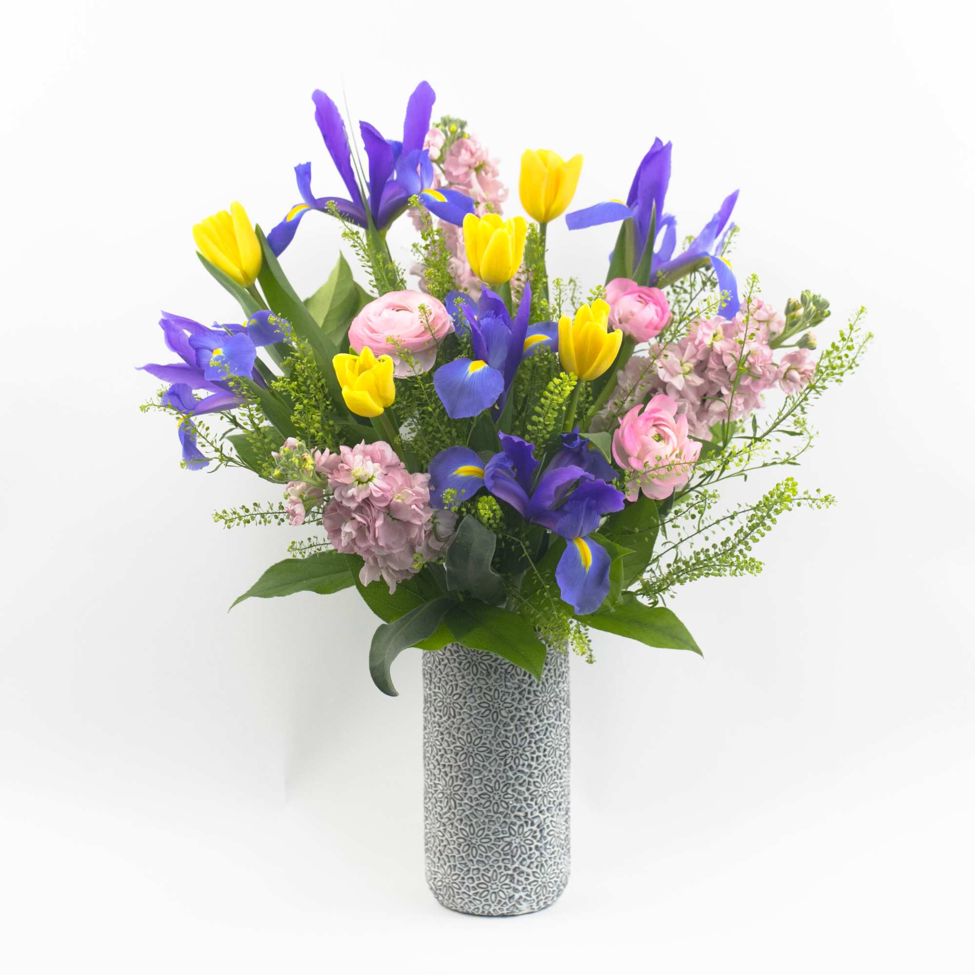 BLUE IRIS AND SPRING FLOWER ARRANGEMENT

Pretty and perfumed. A gorgeous spring-inspired flower