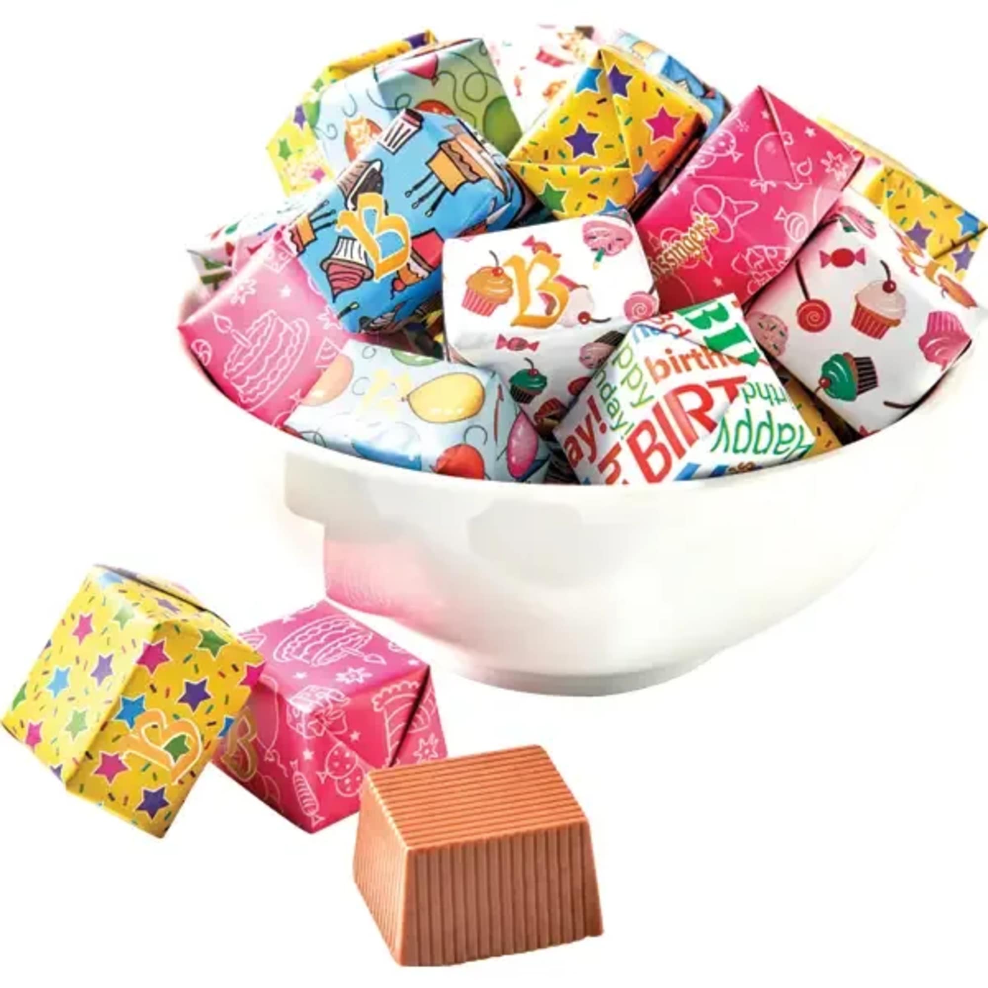 Our miniature solid milk chocolate foil-wrapped birthday presents are the perfect way