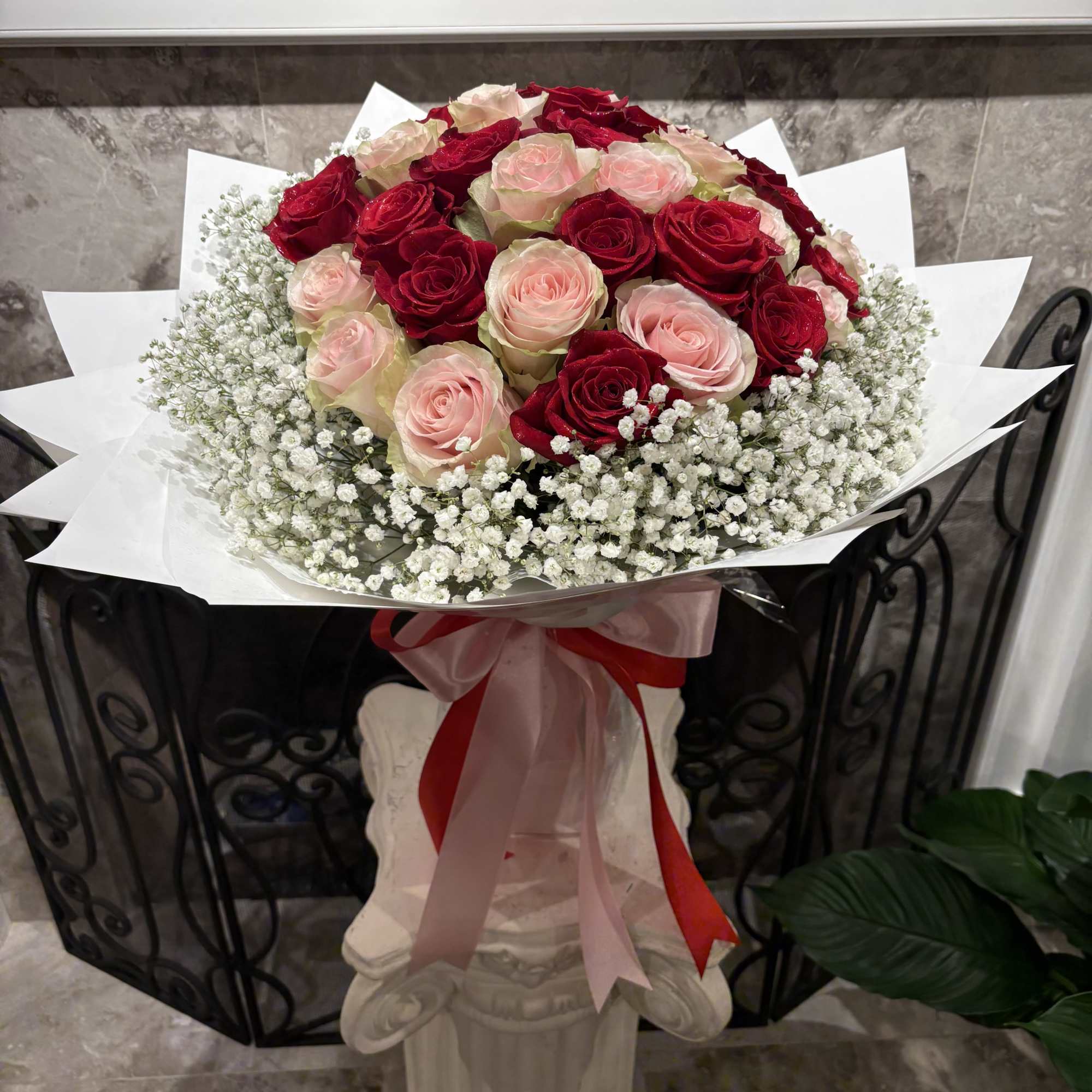 18 Stems Red Roses And 18 Stems Pink Roses With Baby Breath