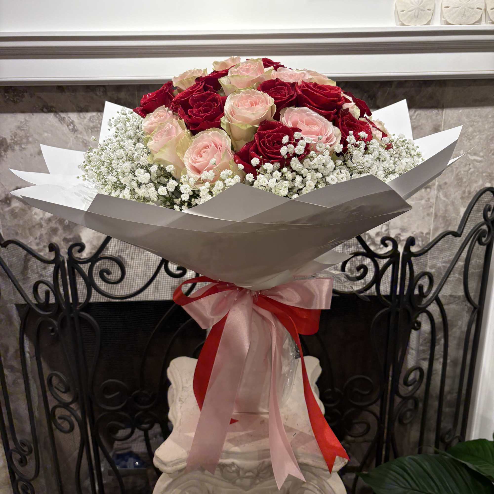 18 Stems Red Roses And 18 Stems Pink Roses With Baby Breath