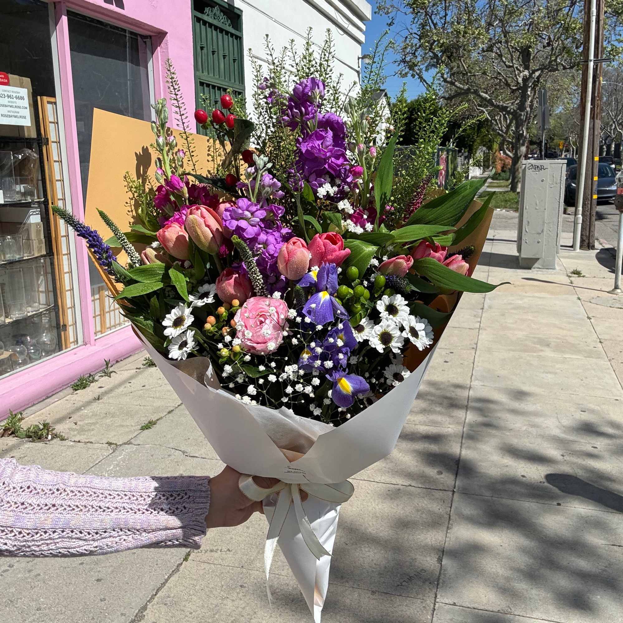 A bouquet of tulips and other seasonal flowers to make a unique