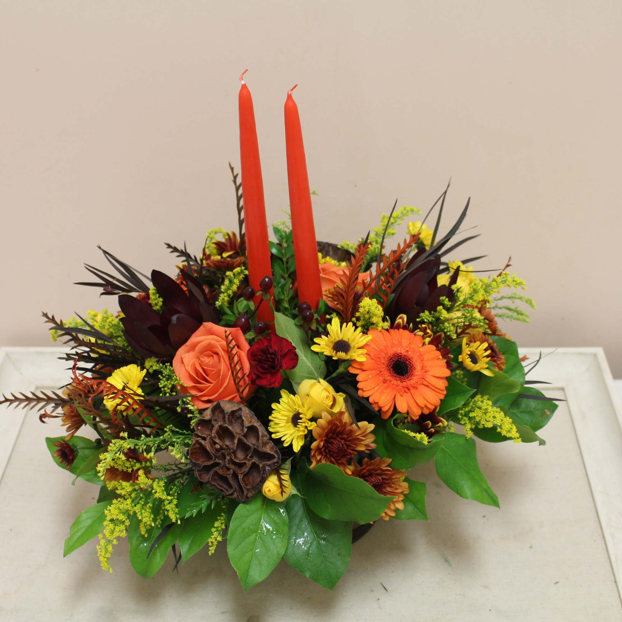 filled with fall flowers.  Great for thanksgiving